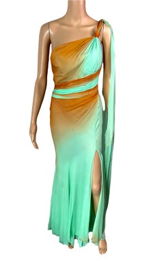 Versace S/S 2006 Runway One Shoulder Backless Ombre Train Evening Dress Gown