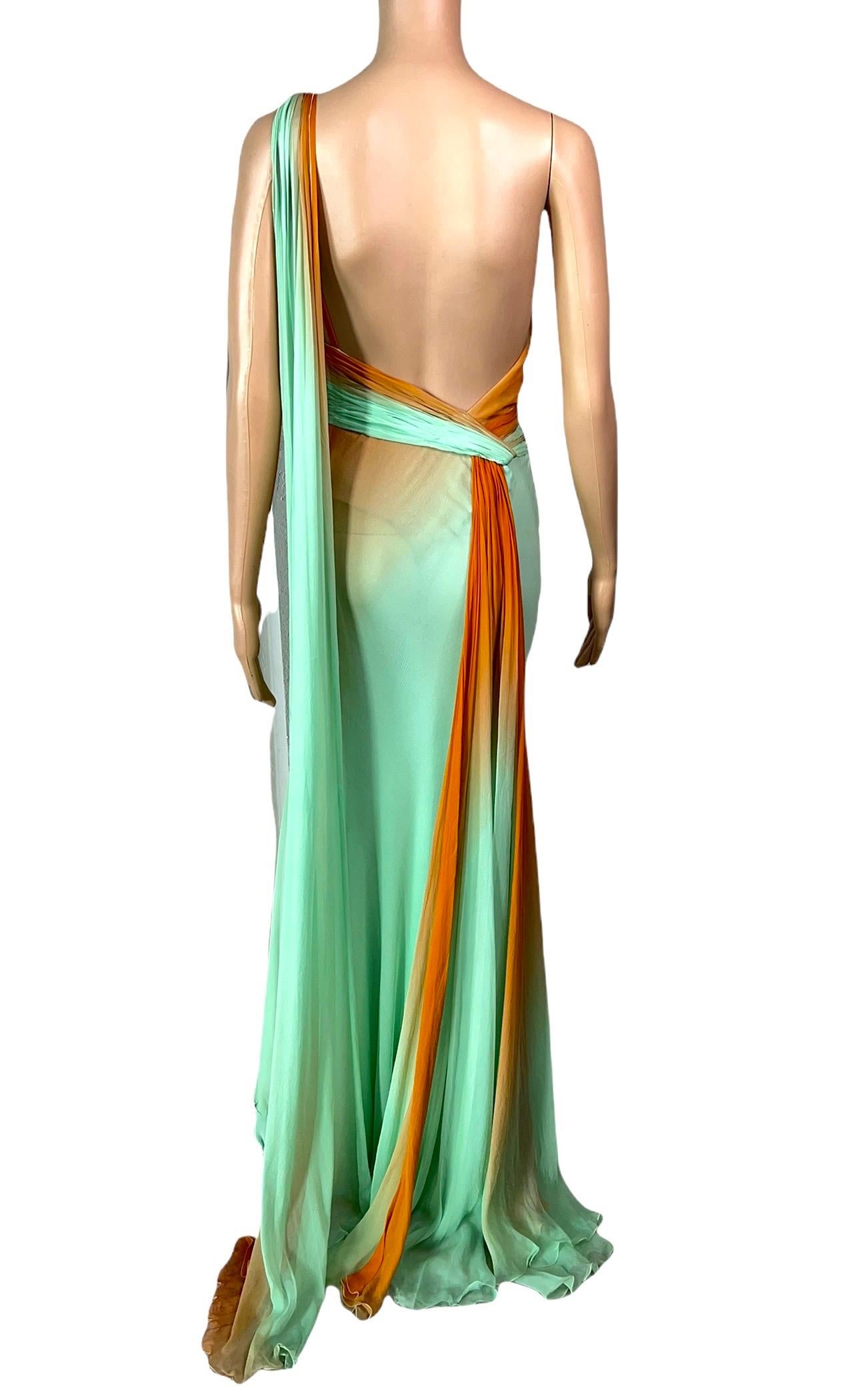 Versace S/S 2006 Runway One Shoulder Backless Ombre Train Evening Dress Gown 1