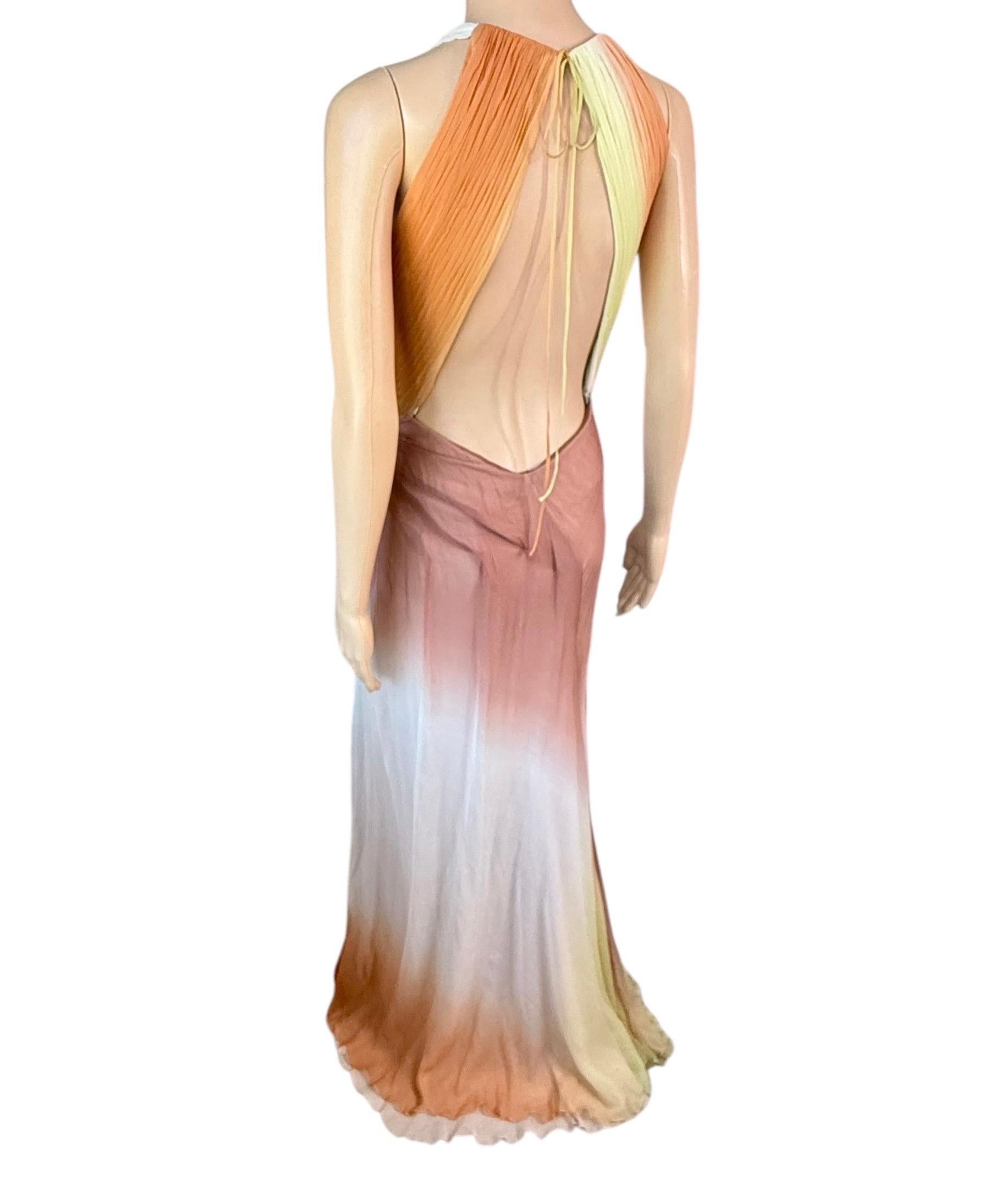 Versace S/S 2006 Runway Plunging Backless High Slit Ombre Evening Dress Gown 1