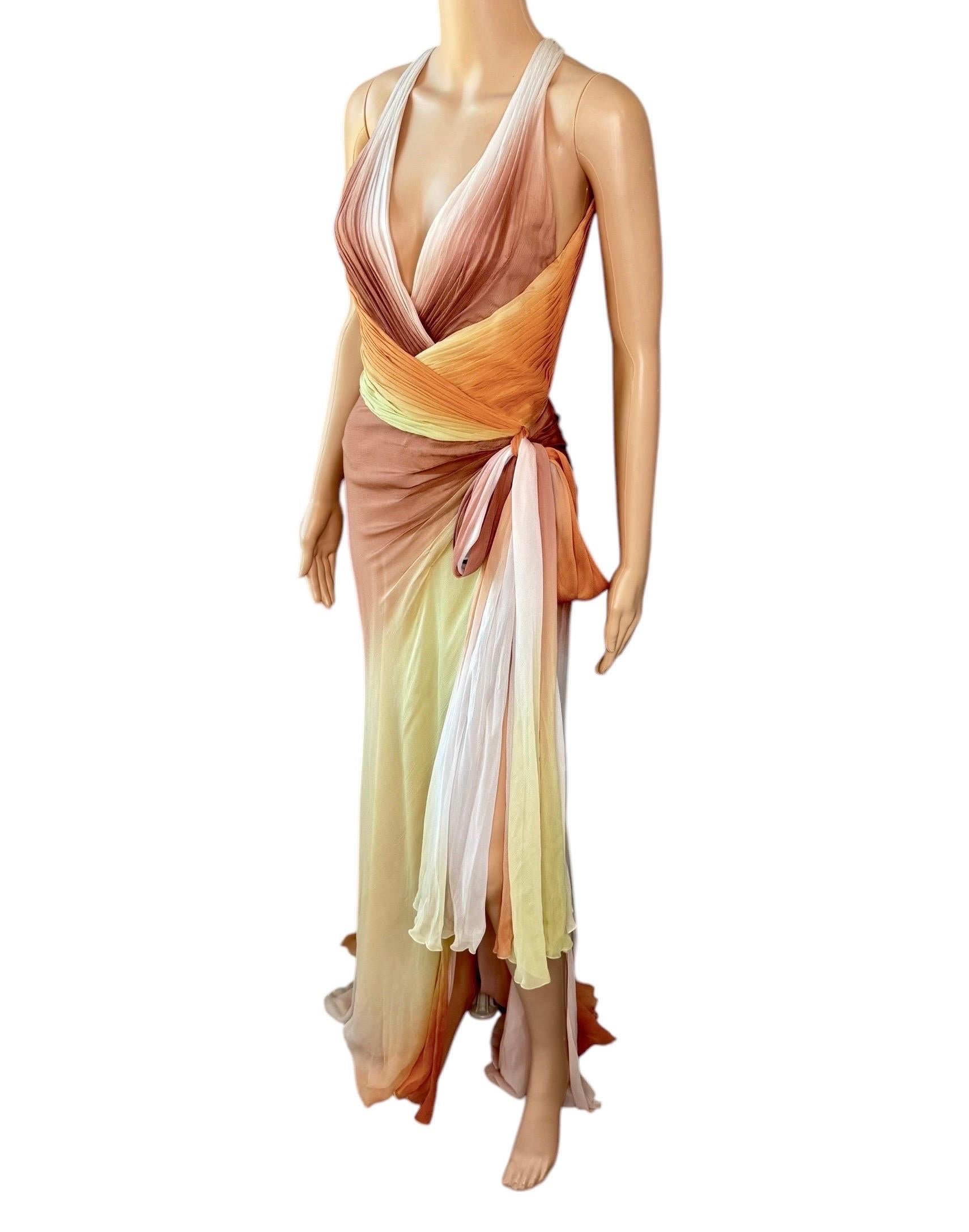 Versace S/S 2006 Runway Plunging Backless High Slit Ombre Evening Dress Gown 2