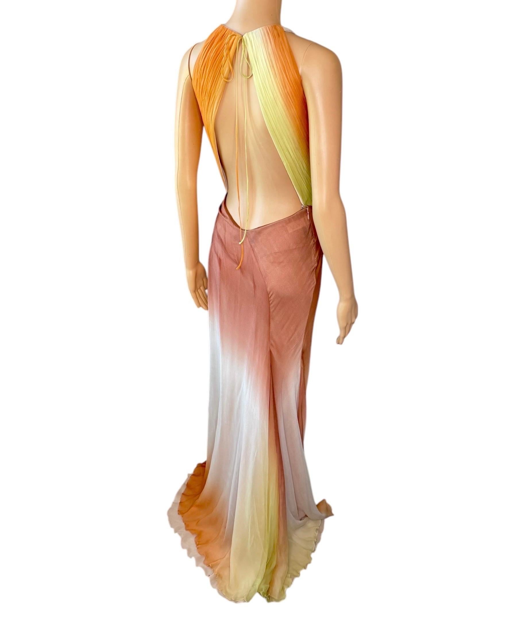 Versace S/S 2006 Runway Plunging Backless High Slit Ombre Evening Dress Gown 3