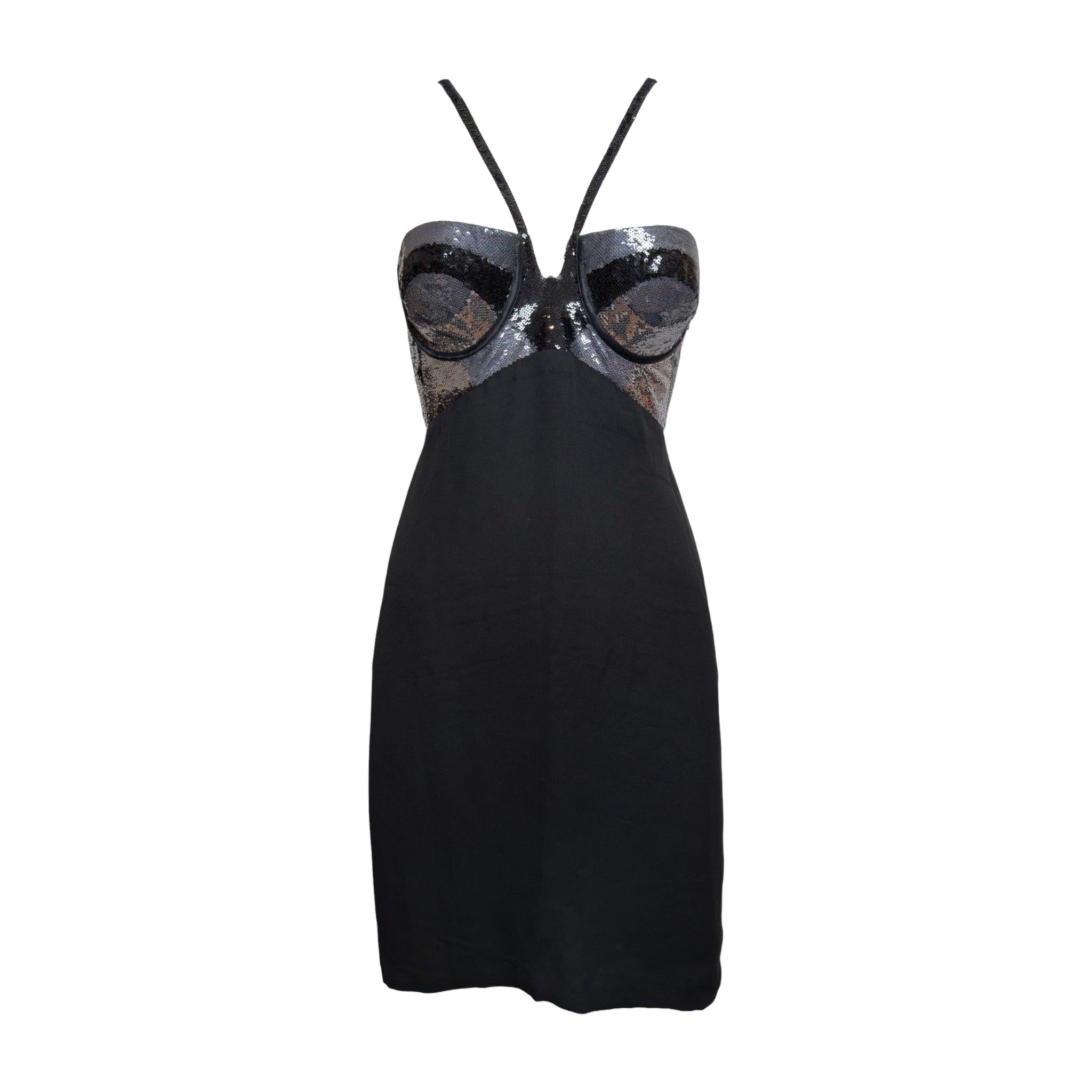 Versace S/S 2007 Black Sequinned Bustier Mini Dress