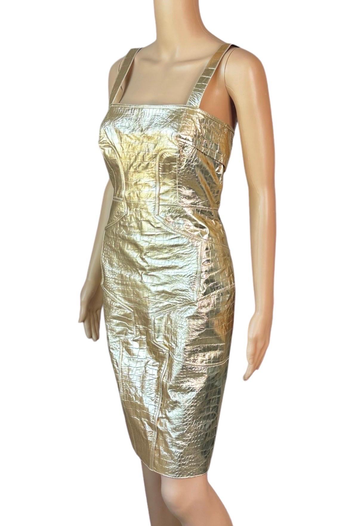 Brown Versace S/S 2009 Runway Metallic Gold Leather Campaign Dress  For Sale