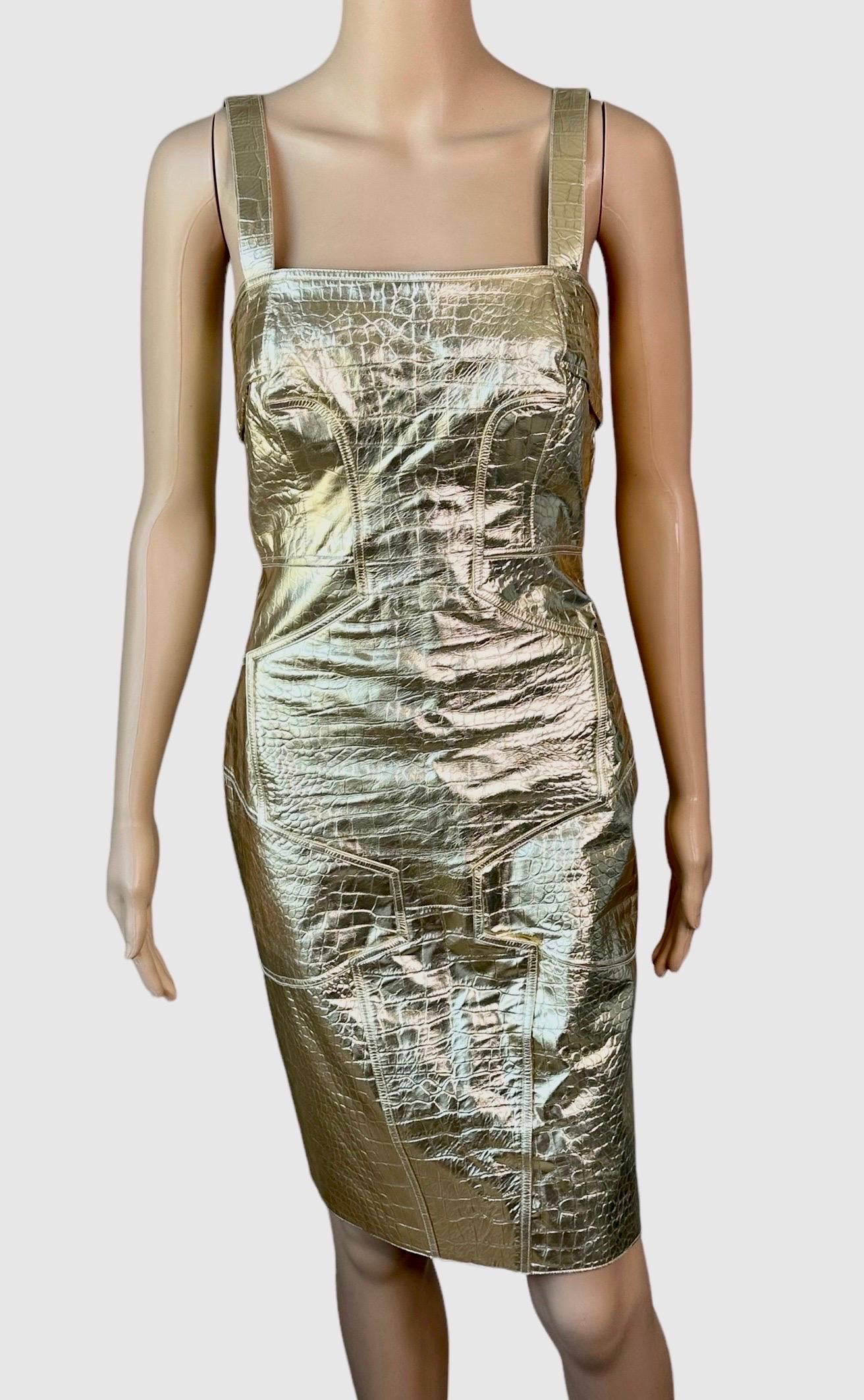 Versace S/S 2009 Runway Metallic Gold Leather Campaign Dress  In Good Condition For Sale In Naples, FL