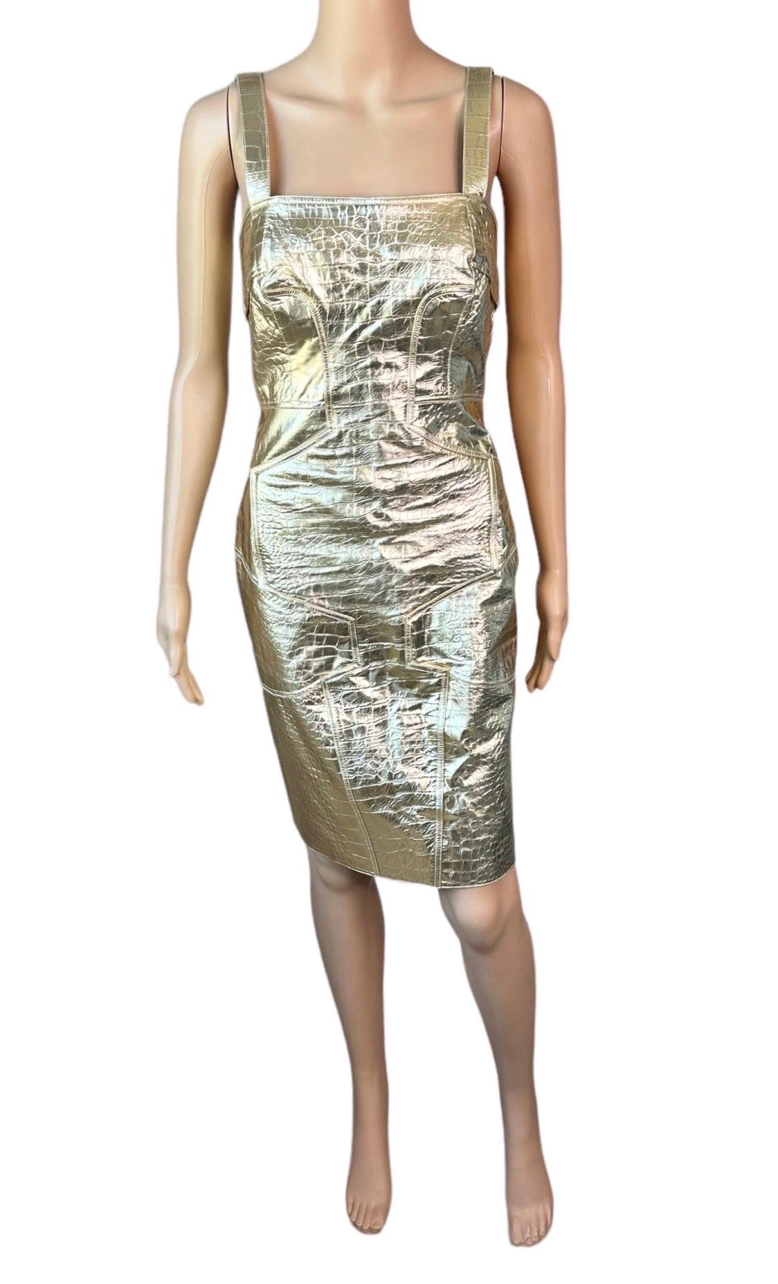 Women's Versace S/S 2009 Runway Metallic Gold Leather Campaign Dress  For Sale