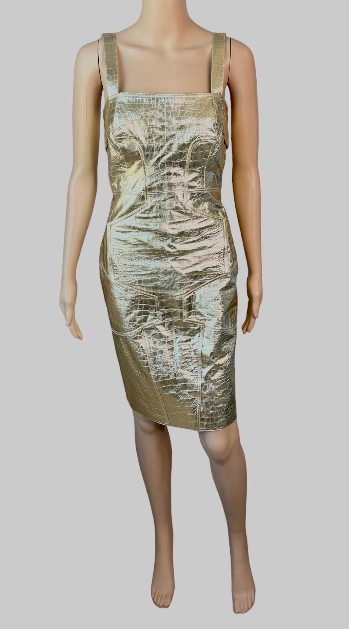 Versace S/S 2009 Runway Metallic Gold Leather Campaign Dress  For Sale 1