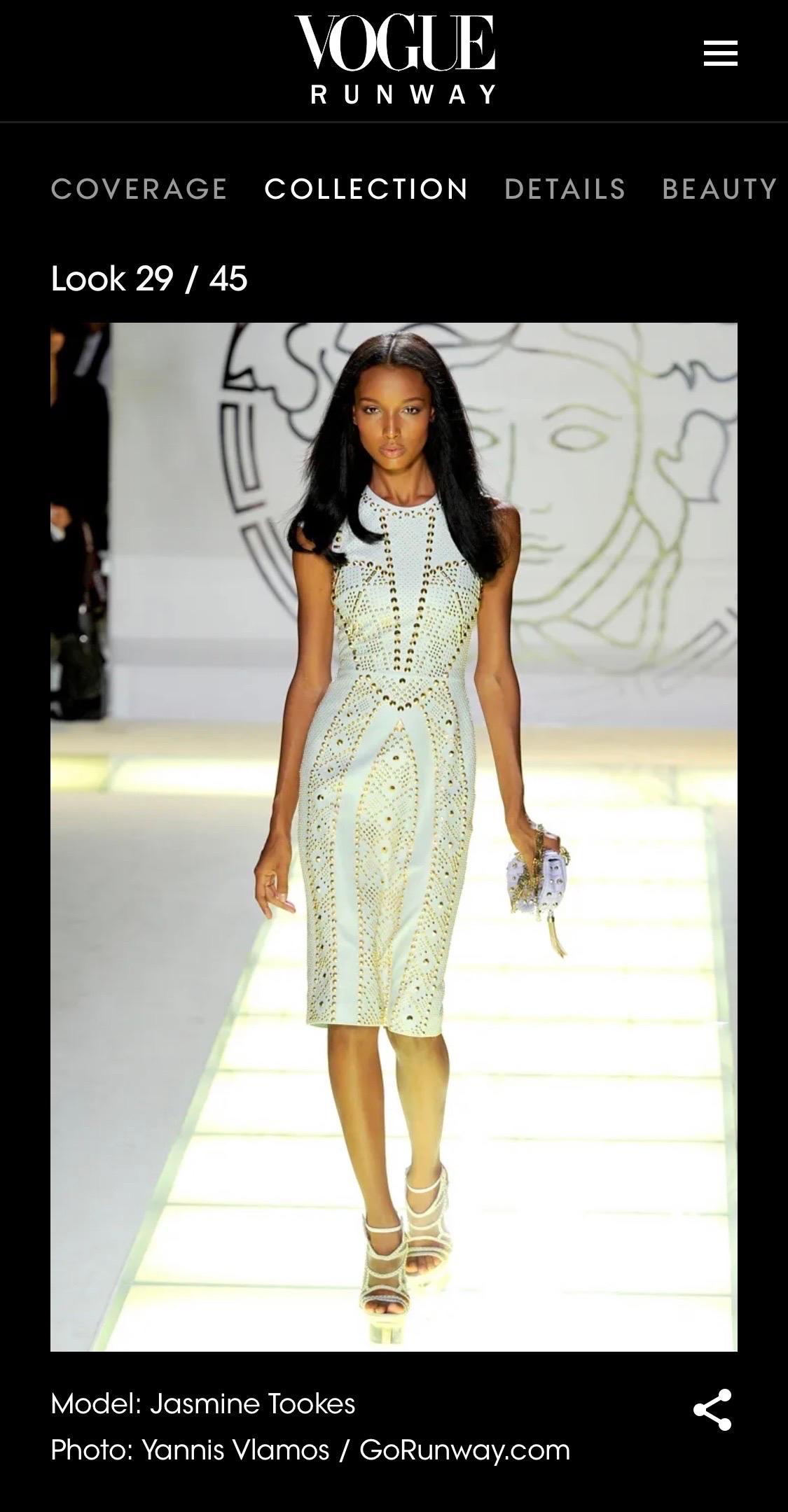 Versace S/S 2012 Runway Embellished Gold Studded Ivory Leather Dress  For Sale 13