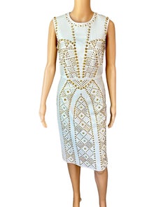 Versace S/S 2012 Runway Embellished Gold Studded Ivory Leather Dress