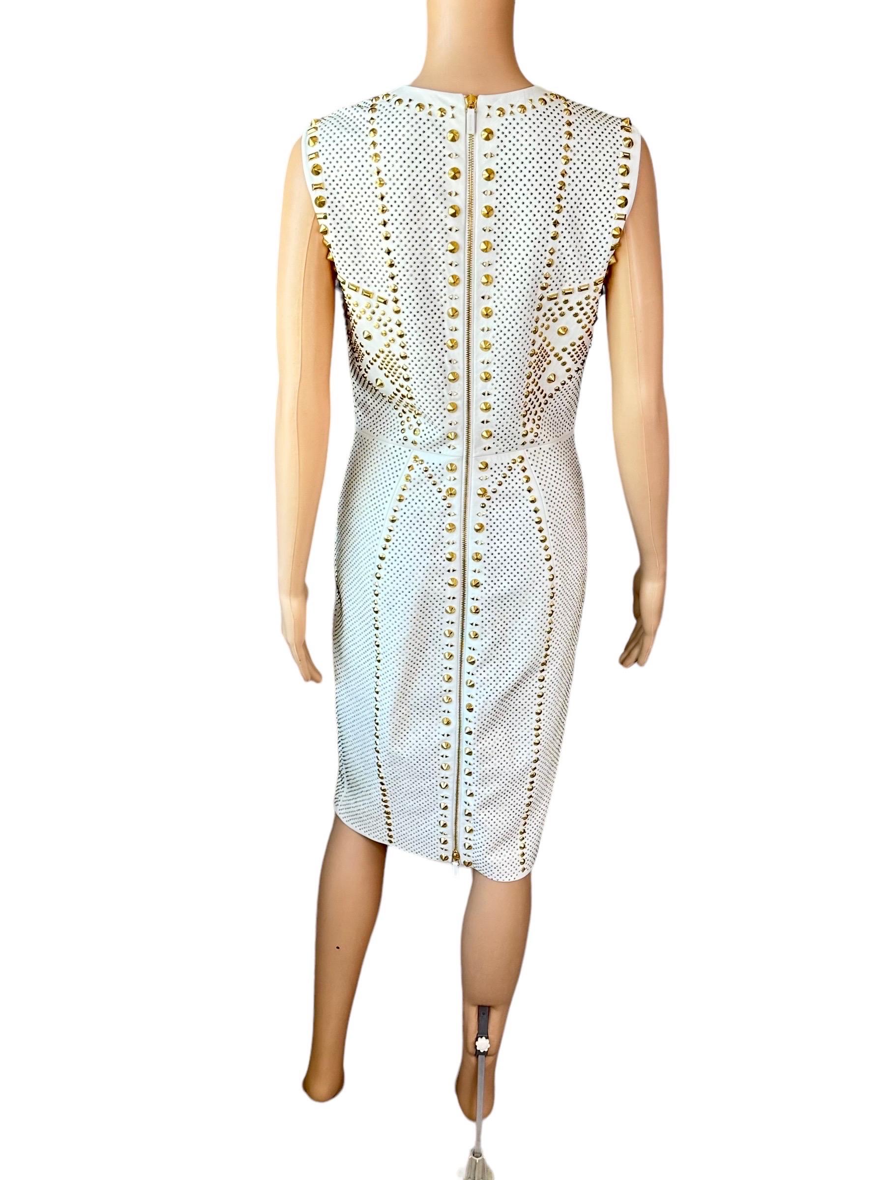 Versace S/S 2012 Runway Embellished Gold Studded Ivory Leather Dress  For Sale 4