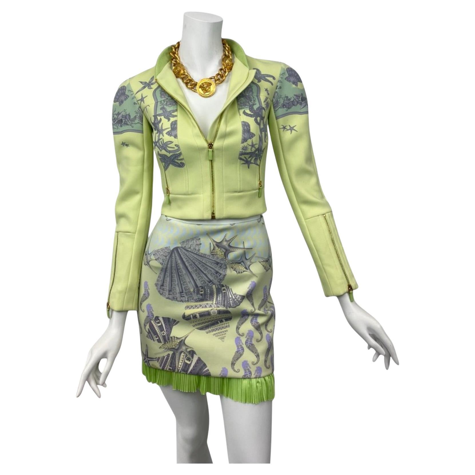 Versace S/S 2012 Conjunto de chaqueta y falda con estampado de caracolas Sz: 38 NWT