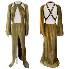 Versace S/S 2013 Bondage Leather Detail Cutout Tie Dye Evening Dress Gown