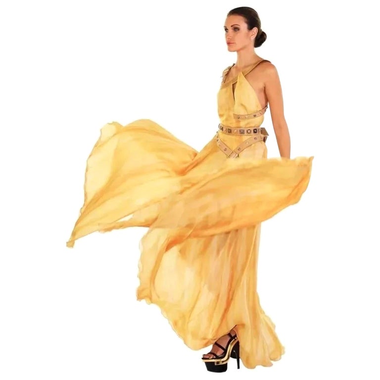 Versace S/S 2013 Look # 42 Embellished Gold Silk Gown Dress 40 - 4 For Sale  at 1stDibs