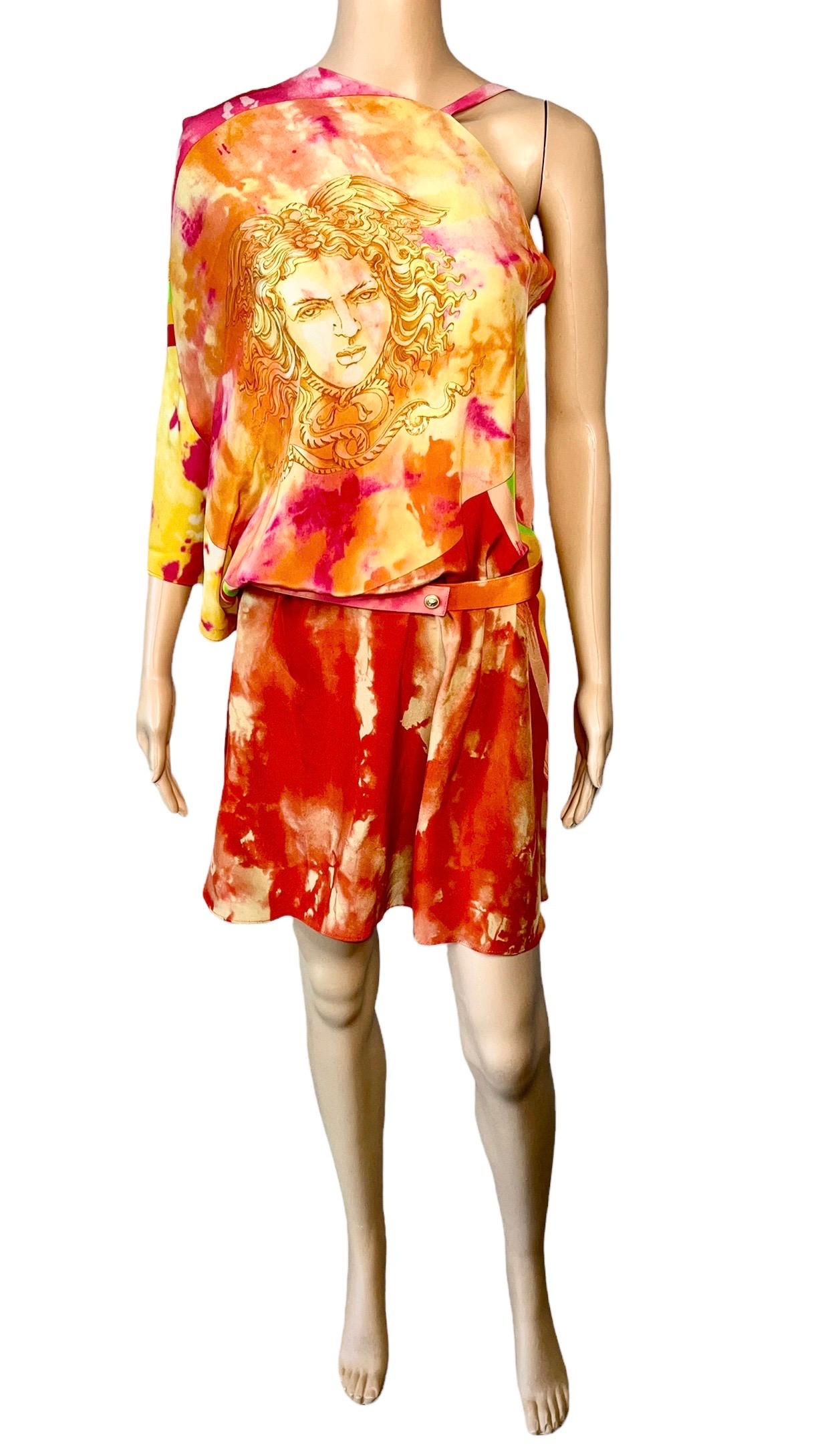 Versace S/S 2013 Runway Medusa Tie Dye Print Cutout Back Belted Mini Dress For Sale 7