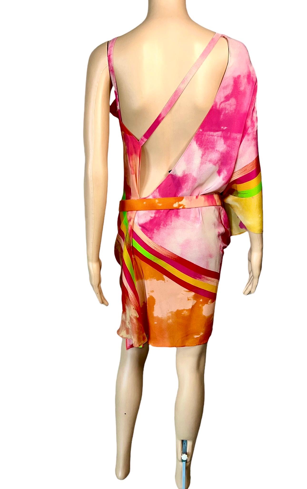 Versace S/S 2013 Runway Medusa Tie Dye Print Cutout Back Belted Mini Dress For Sale 1