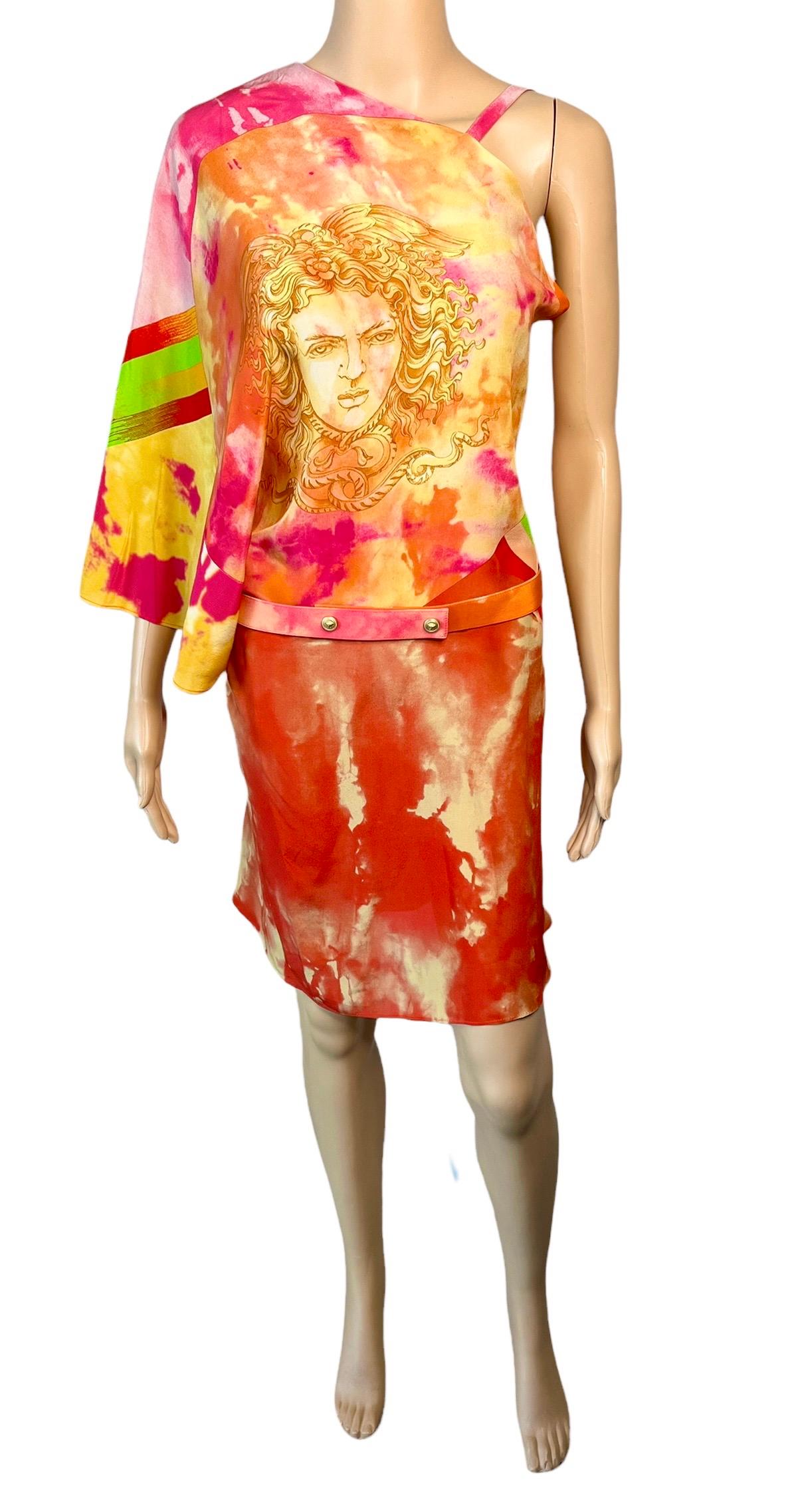 Versace S/S 2013 Runway Medusa Tie Dye Print Cutout Back Belted Mini Dress For Sale 2