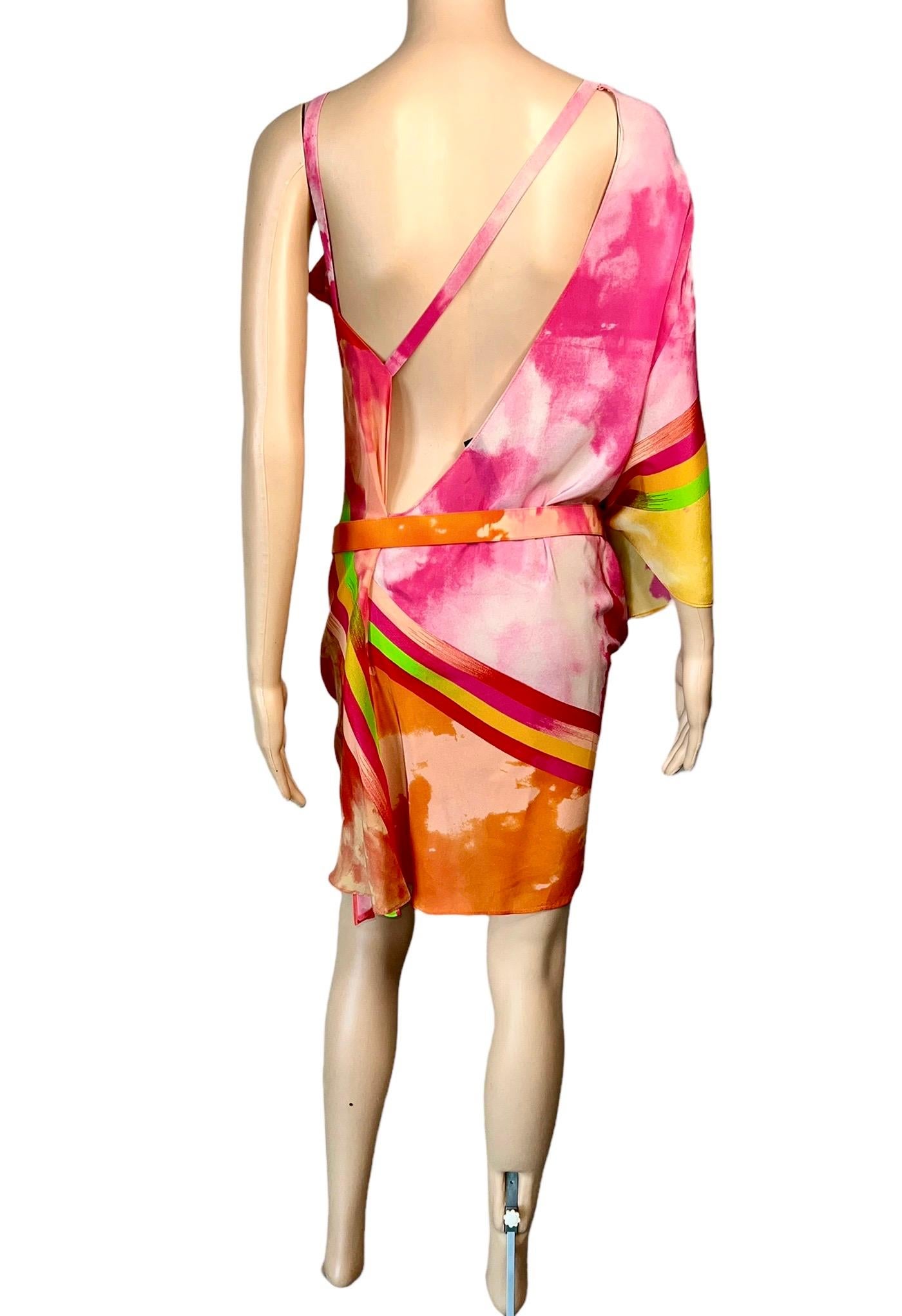 Versace S/S 2013 Runway Medusa Tie Dye Print Cutout Back Belted Mini Dress For Sale 3
