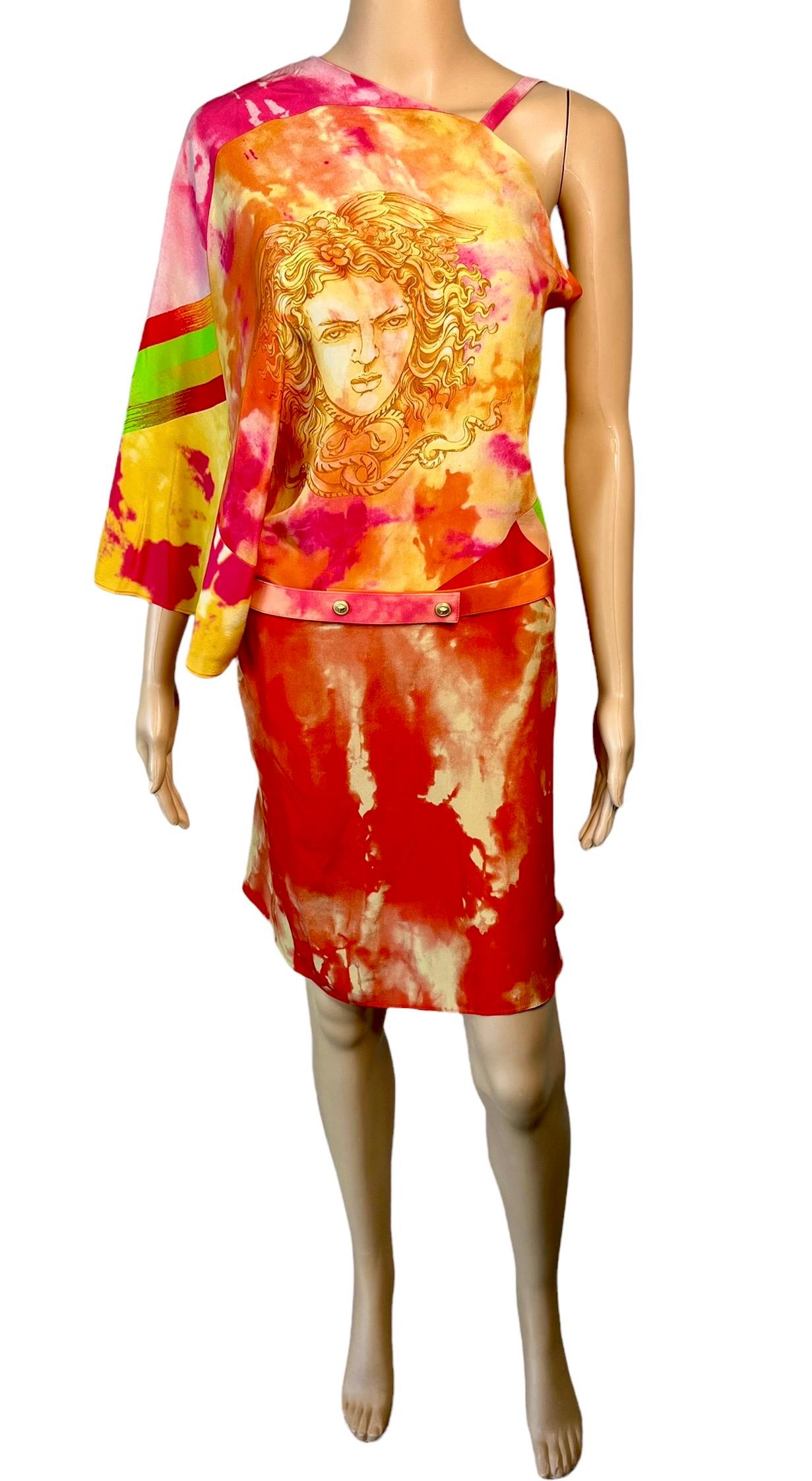 Versace S/S 2013 Runway Medusa Tie Dye Print Cutout Back Belted Mini Dress For Sale 4