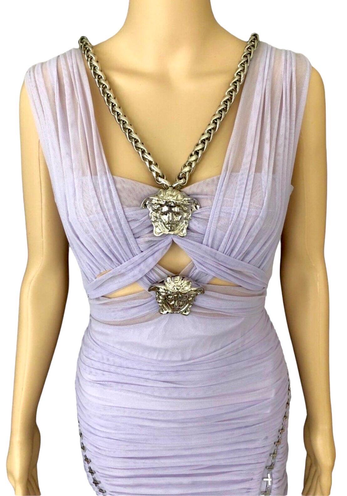 Versace S/S 2014 Runway Medusa Chain Embellished Cutout Semi-Sheer Ruched Dress 4