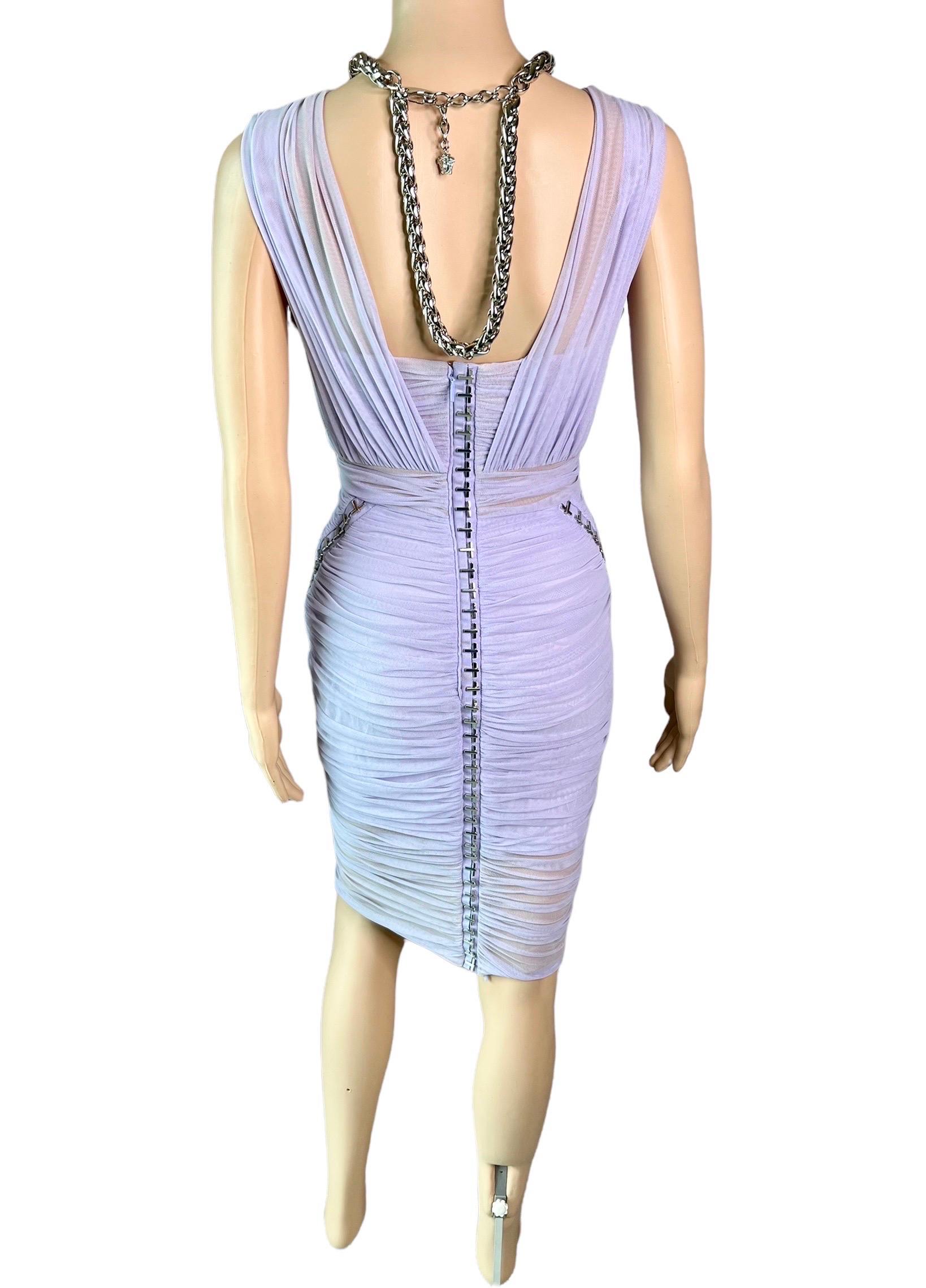 Versace S/S 2014 Runway Medusa Chain Embellished Cutout Semi-Sheer Ruched Dress  In Excellent Condition In Naples, FL