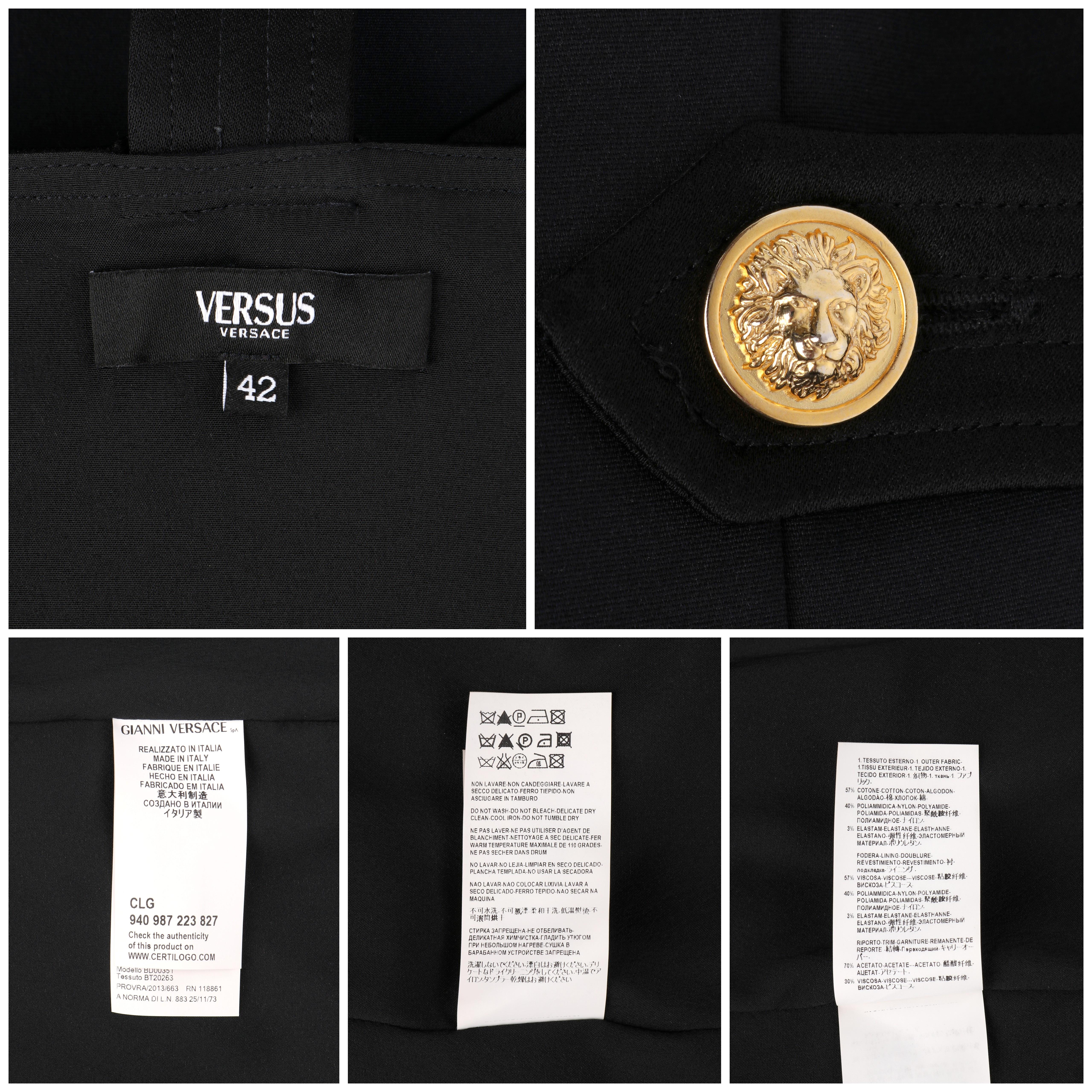 VERSACE S/S 2015 Black Bondage Gold Lion Button Overall Princess Line Dress  For Sale 3
