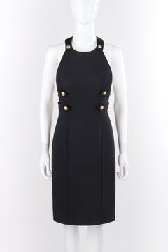 VERSACE S/S 2015 Black Bondage Gold Lion Button Overall Princess Line Dress