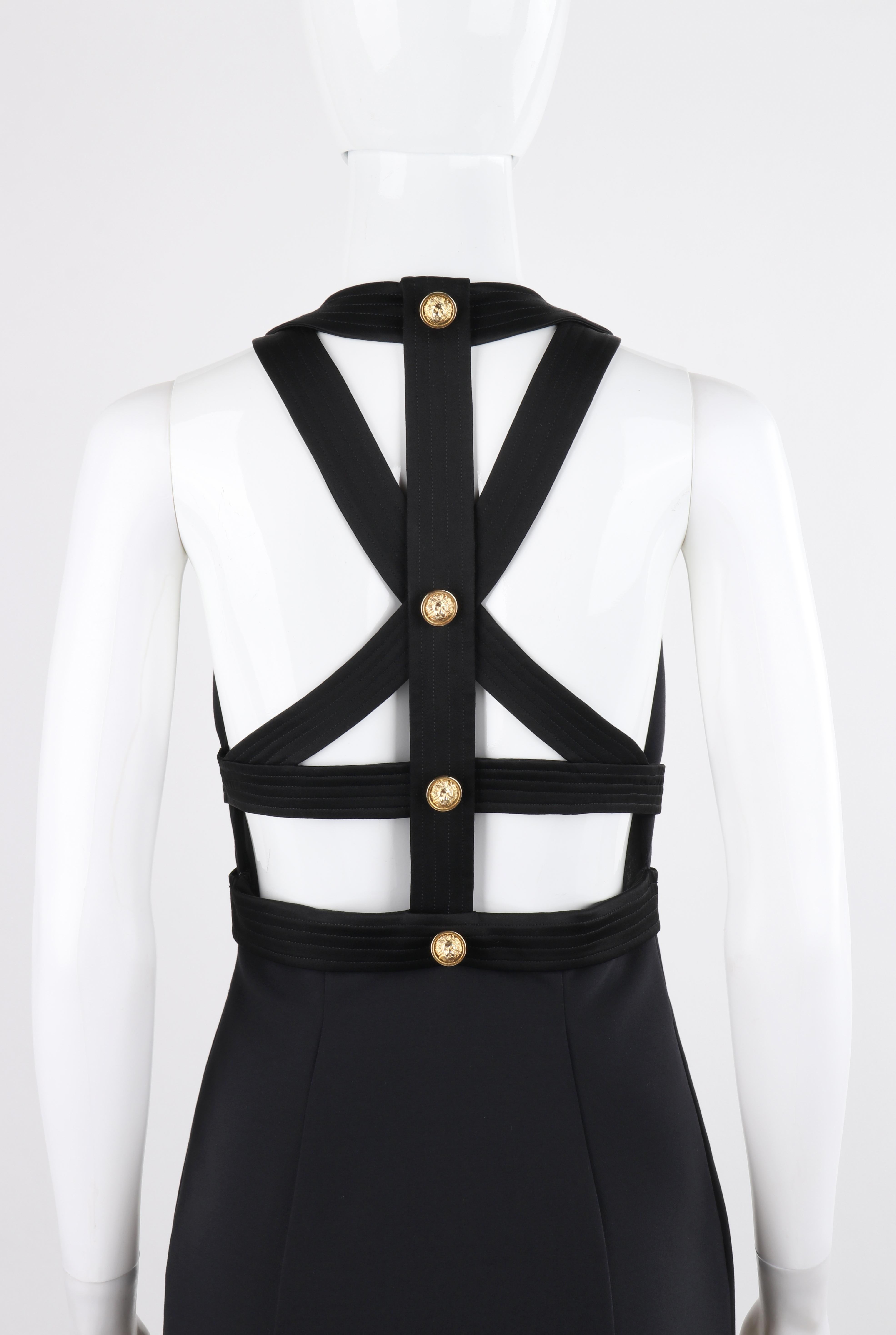 Women's or Men's VERSACE S/S 2015 Black Bondage Gold Lion Button Overall Princess Line Dress  For Sale