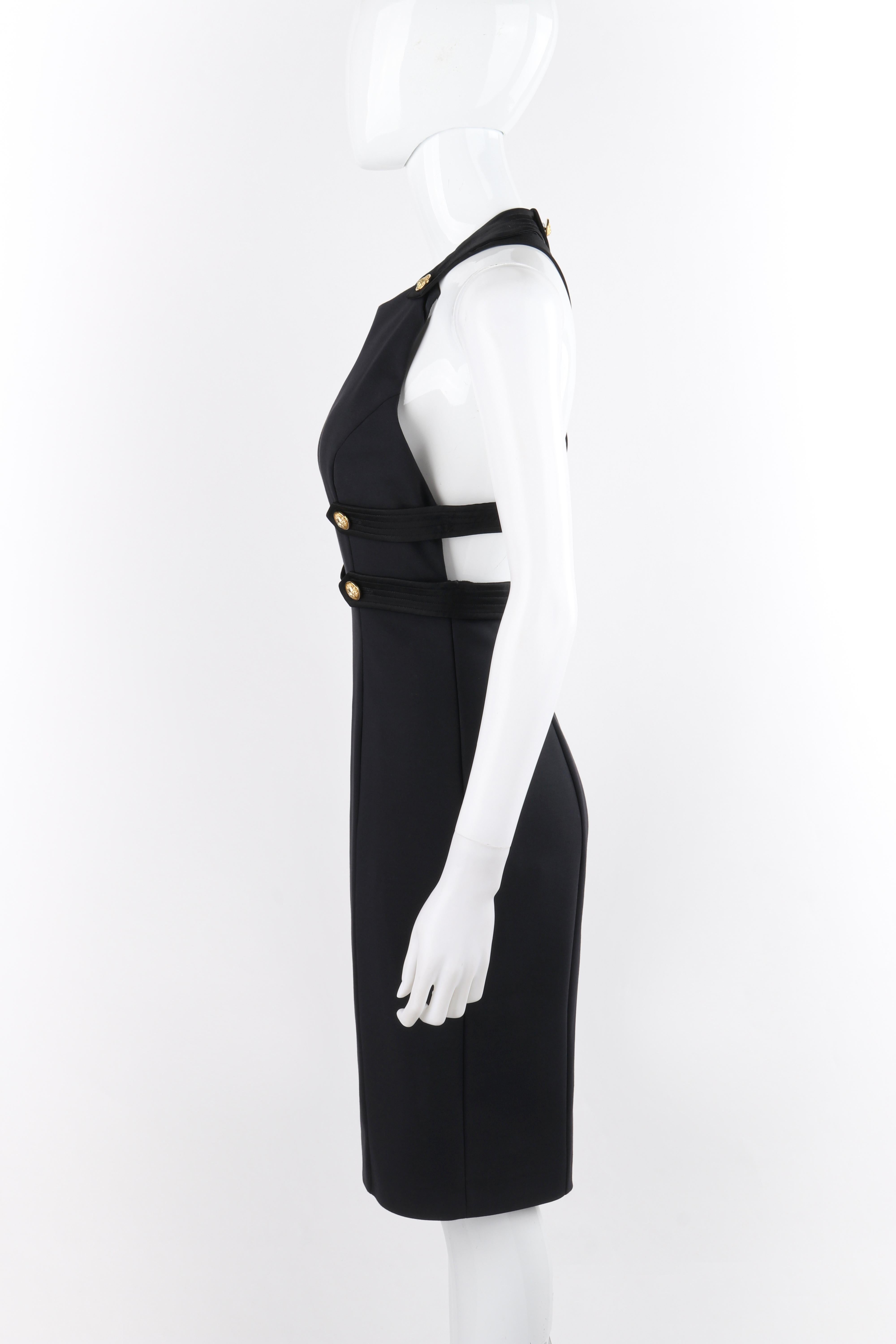 VERSACE S/S 2015 Black Bondage Gold Lion Button Overall Princess Line Dress  For Sale 1