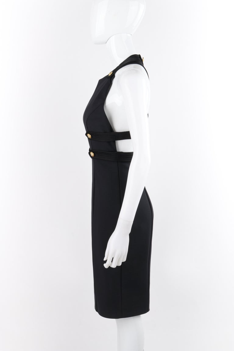 VERSACE S/S 2015 Black Bondage Gold Lion Button Overall Princess Line Dress  For Sale at 1stDibs | versace dress black and gold, versace black dress  with gold buttons, black dress gold buttons