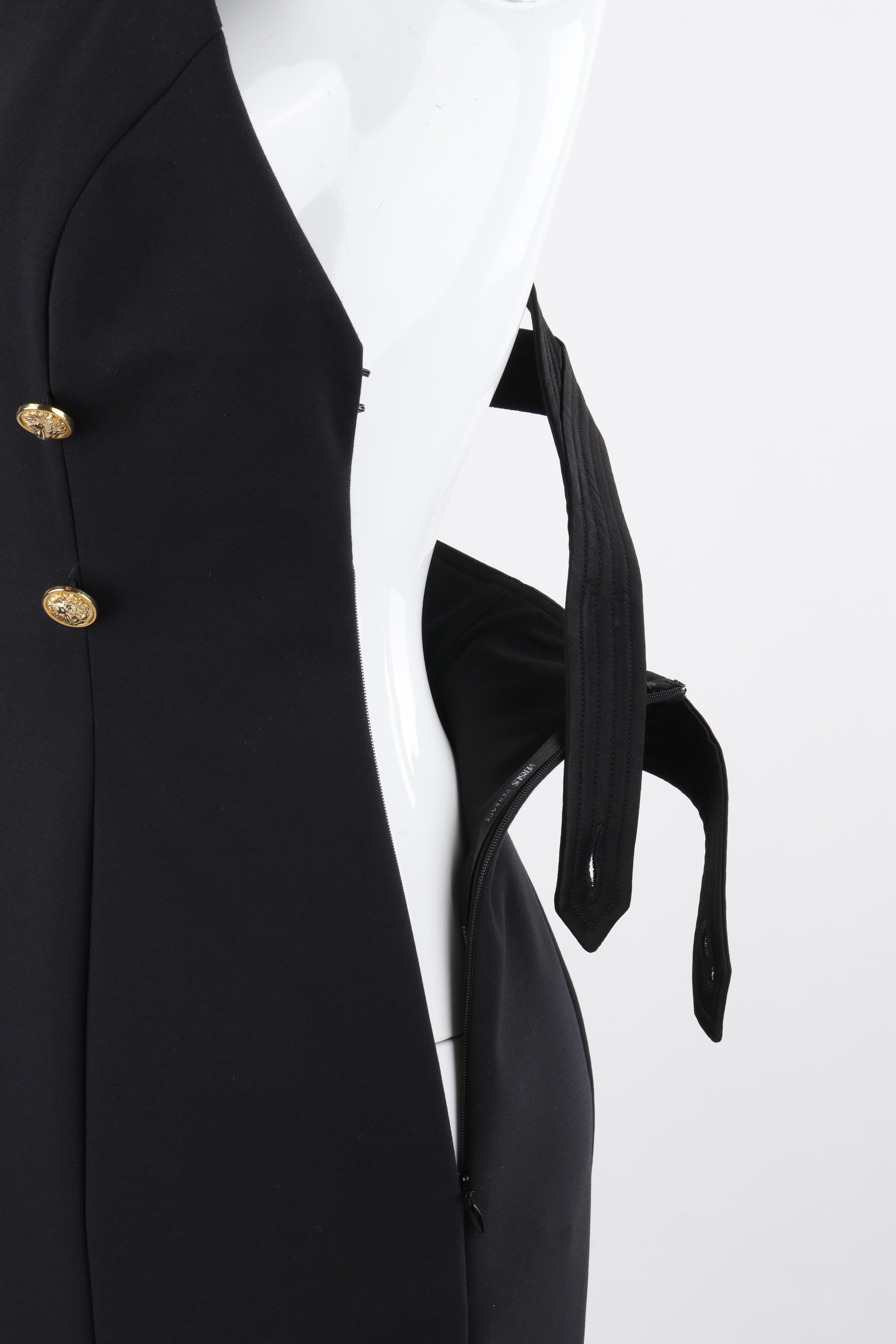 VERSACE S/S 2015 Black Bondage Gold Lion Button Overall Princess Line Dress  For Sale 2