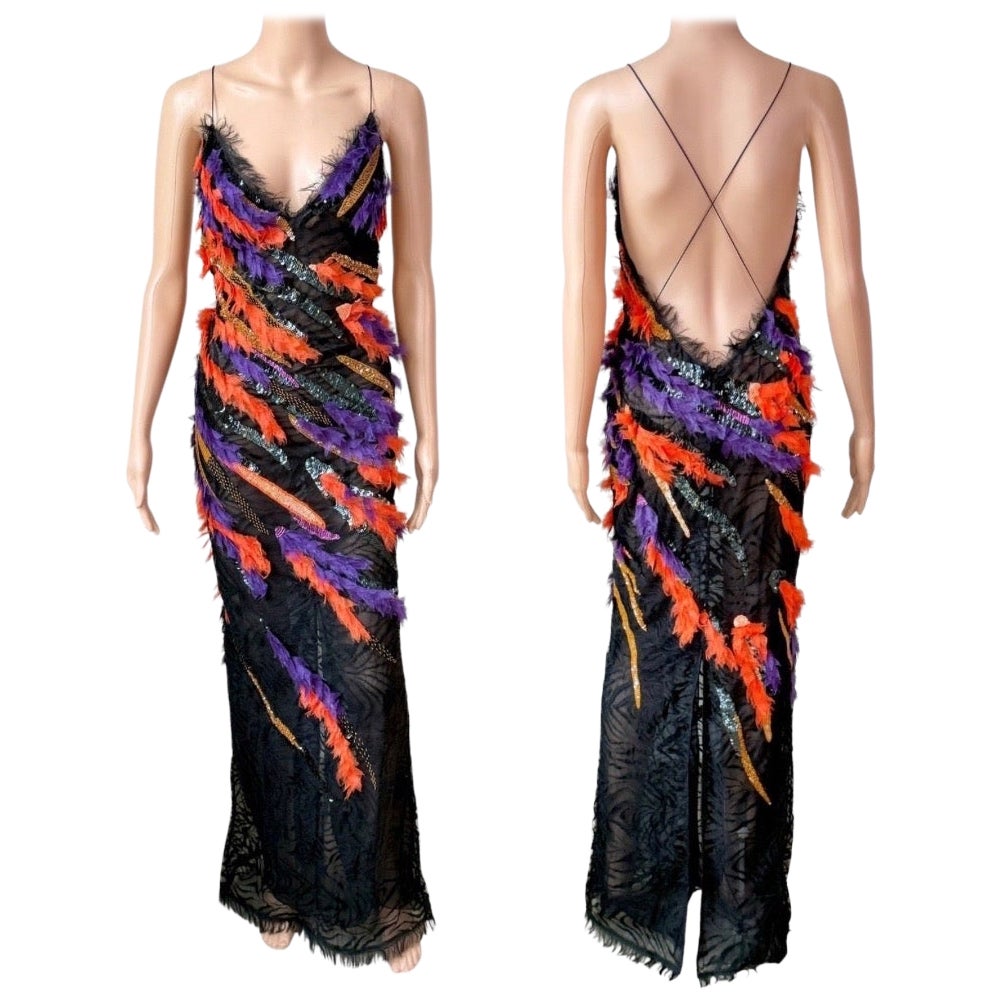 Versace S/S 2016 Runway Embellished Lace Cutout Sheer Backless Evening Dress