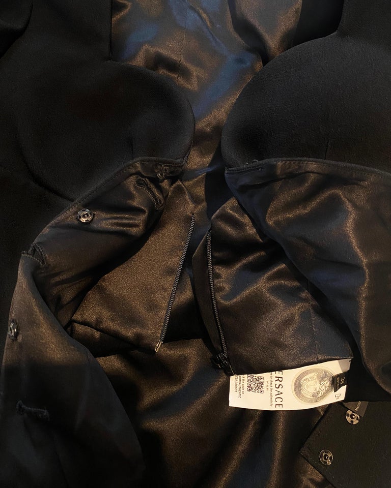 Versace S/S 2020 black gold medusa button low cut blazer jacket mini dress  IT38 For Sale at 1stDibs