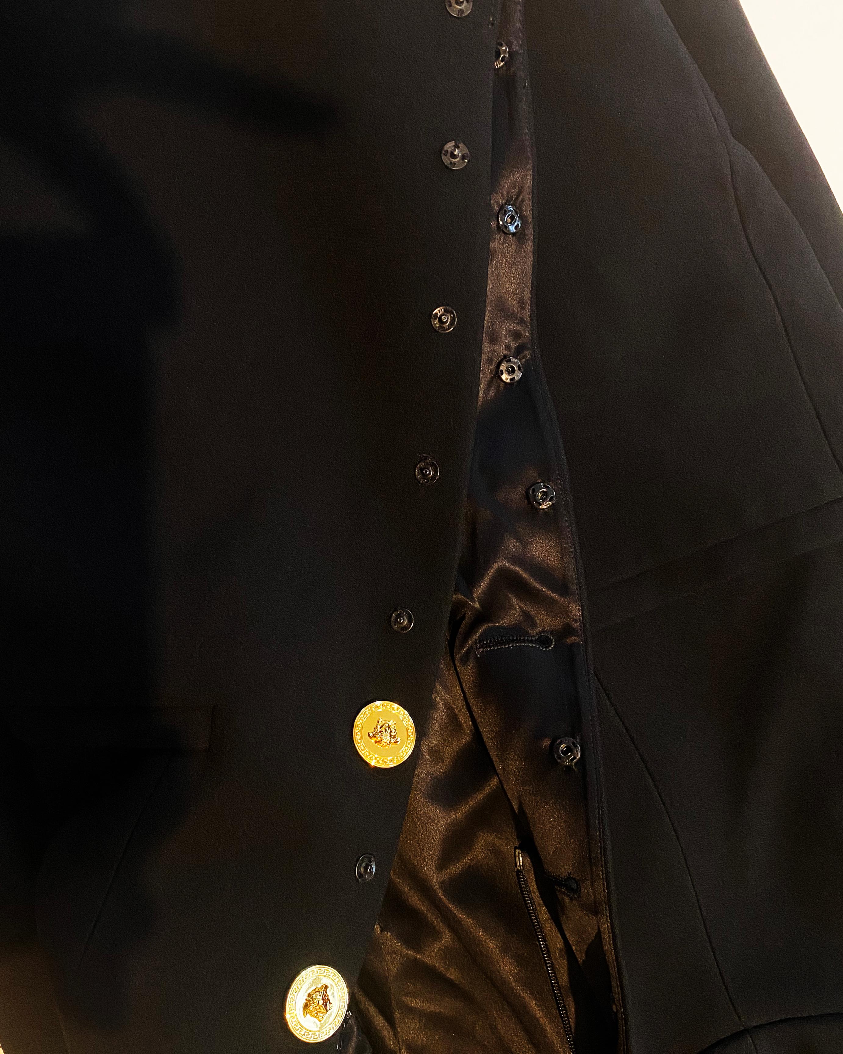Versace S/S 2020 black gold medusa button low cut blazer jacket mini dress IT38 For Sale 10