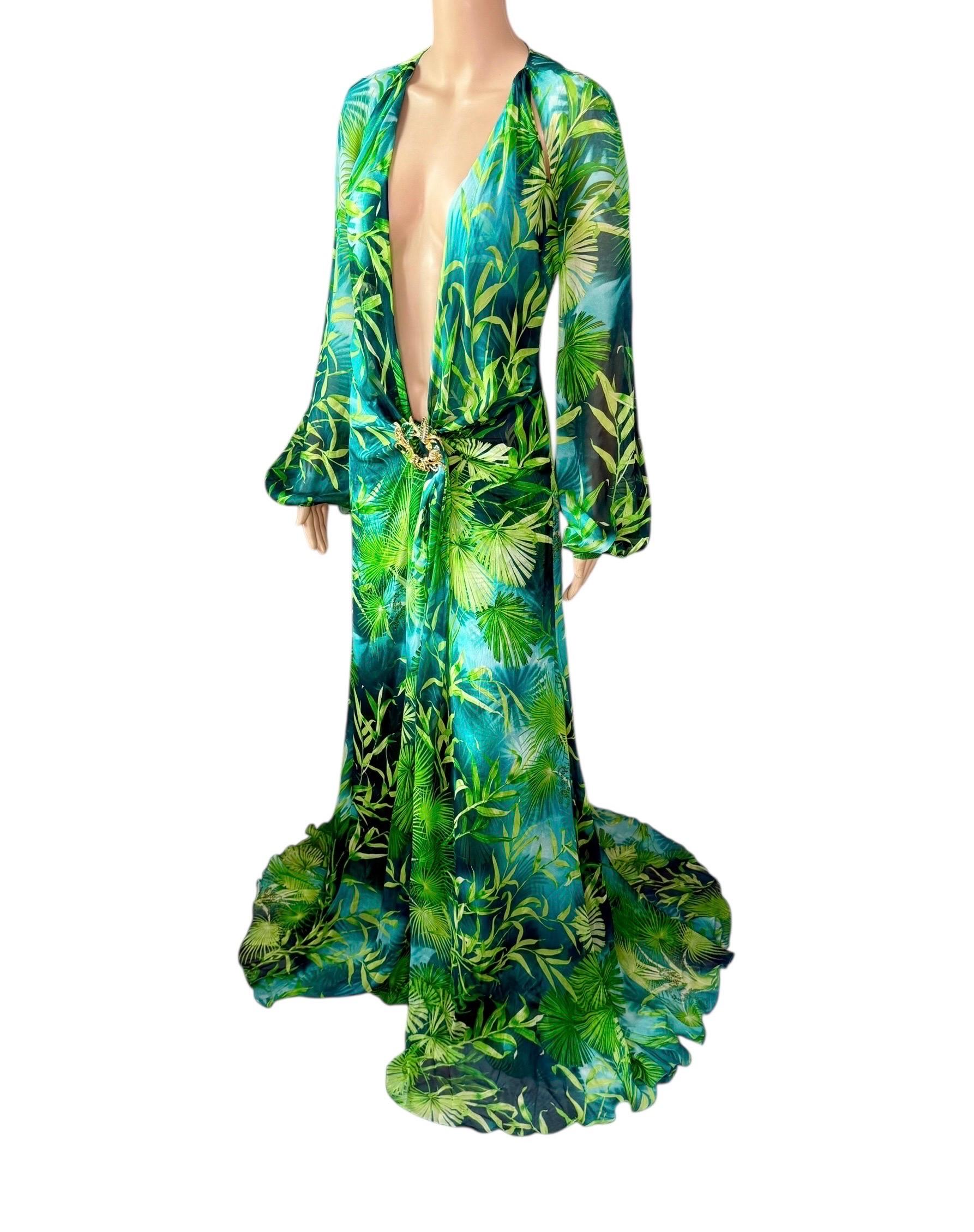 Abito da sera in seta con stampa Jungling impreziosito da Versace P/E 2020 in vendita 6