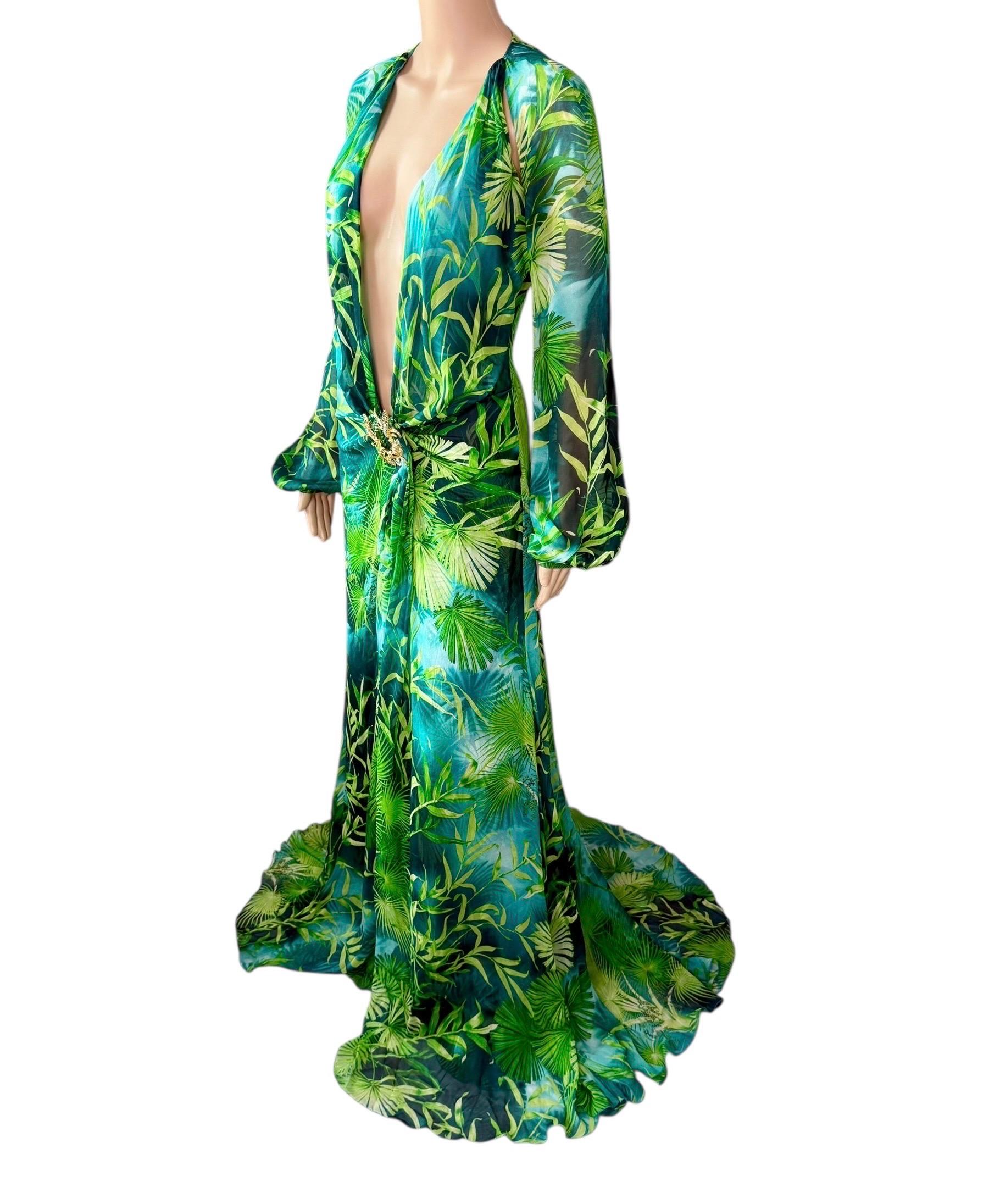 Abito da sera in seta con stampa Jungling impreziosito da Versace P/E 2020 in vendita 9