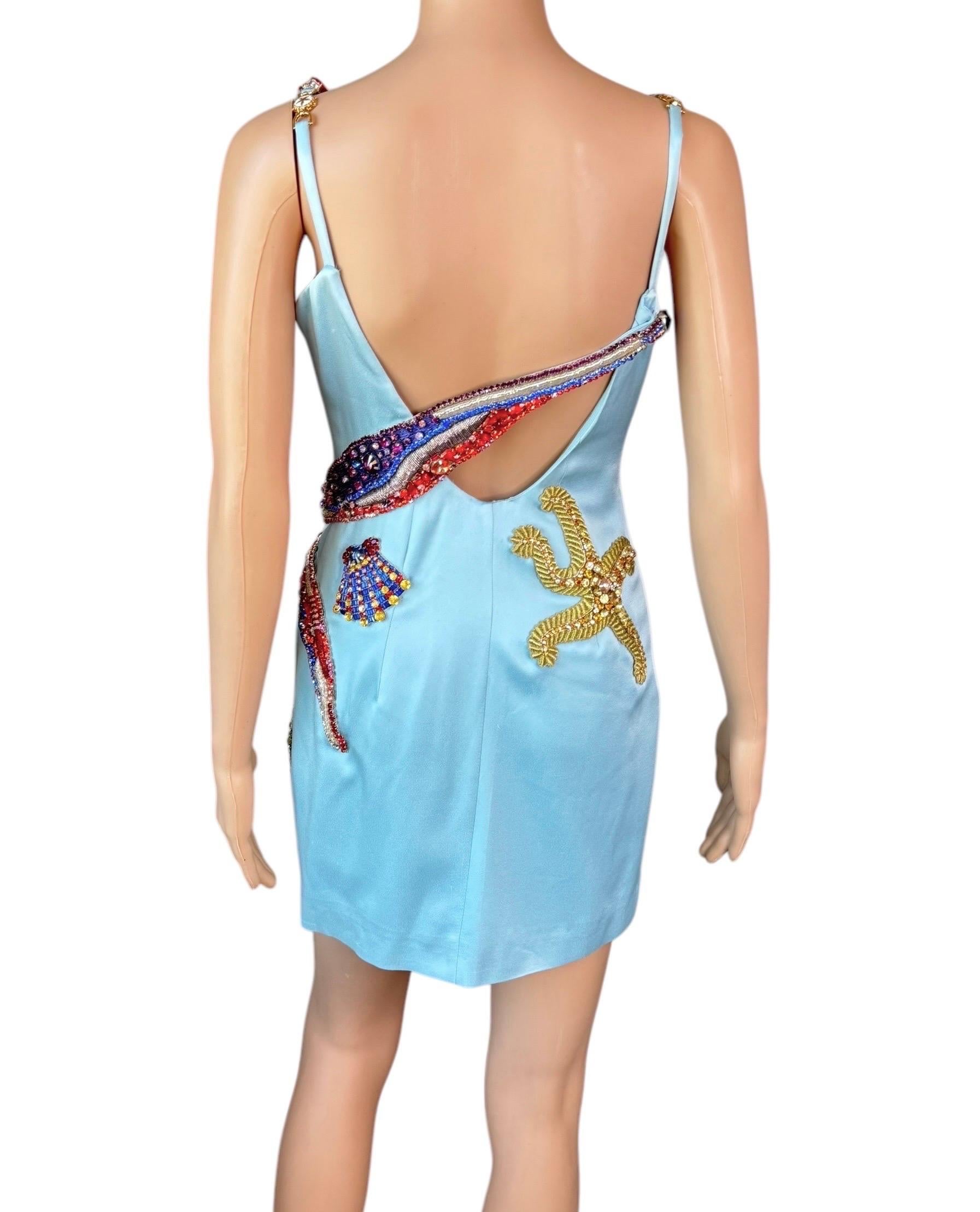 Blue Versace S/S 2021 Runway Trésor De La Mer Crystal Embellished Bustier Mini Dress