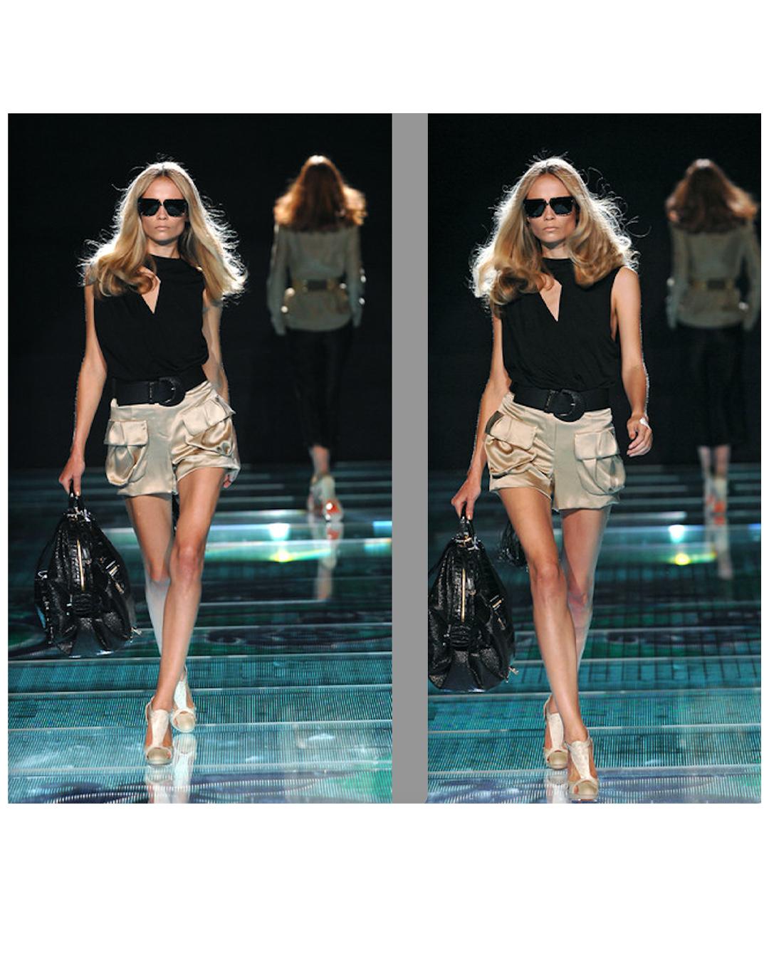 Versace S/S08 silk beige oversized pocket cargo dress shorts IT 40 7