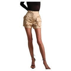 Versace S/S08 silk beige oversized pocket cargo dress shorts IT 40