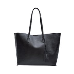 Versace Saffiano Leather Black Baroque Print Tote Bag