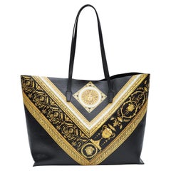Versace Saffiano Leather Black Baroque Print Tote Bag