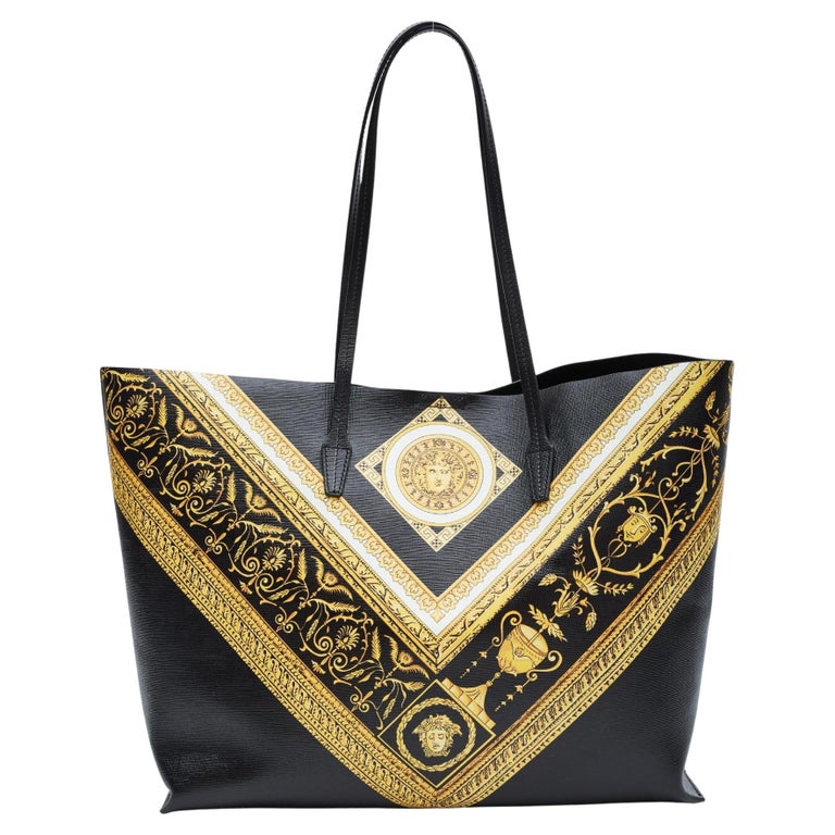Versace Saffiano Leather Black Baroque Print Tote Bag For Sale at 1stDibs