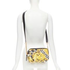 VERSACE Savage Barocco black gold diamond quilted Medusa crossbody camera bag