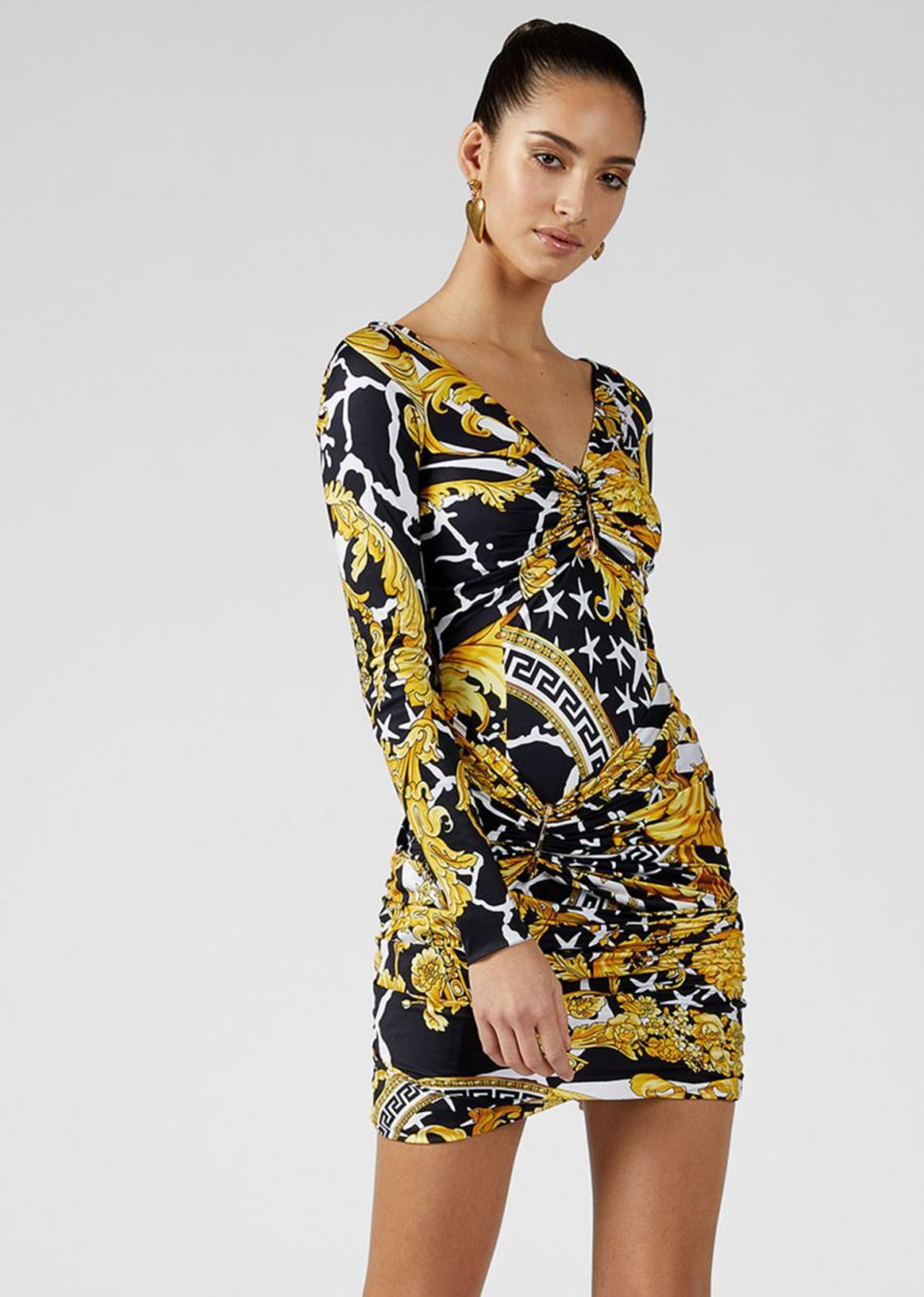 VERSACE SAVAGE BAROCCO PRINT KNIT DRESS In Yellow 40 - 4 For Sale at  1stDibs | versus by versace, versus versace