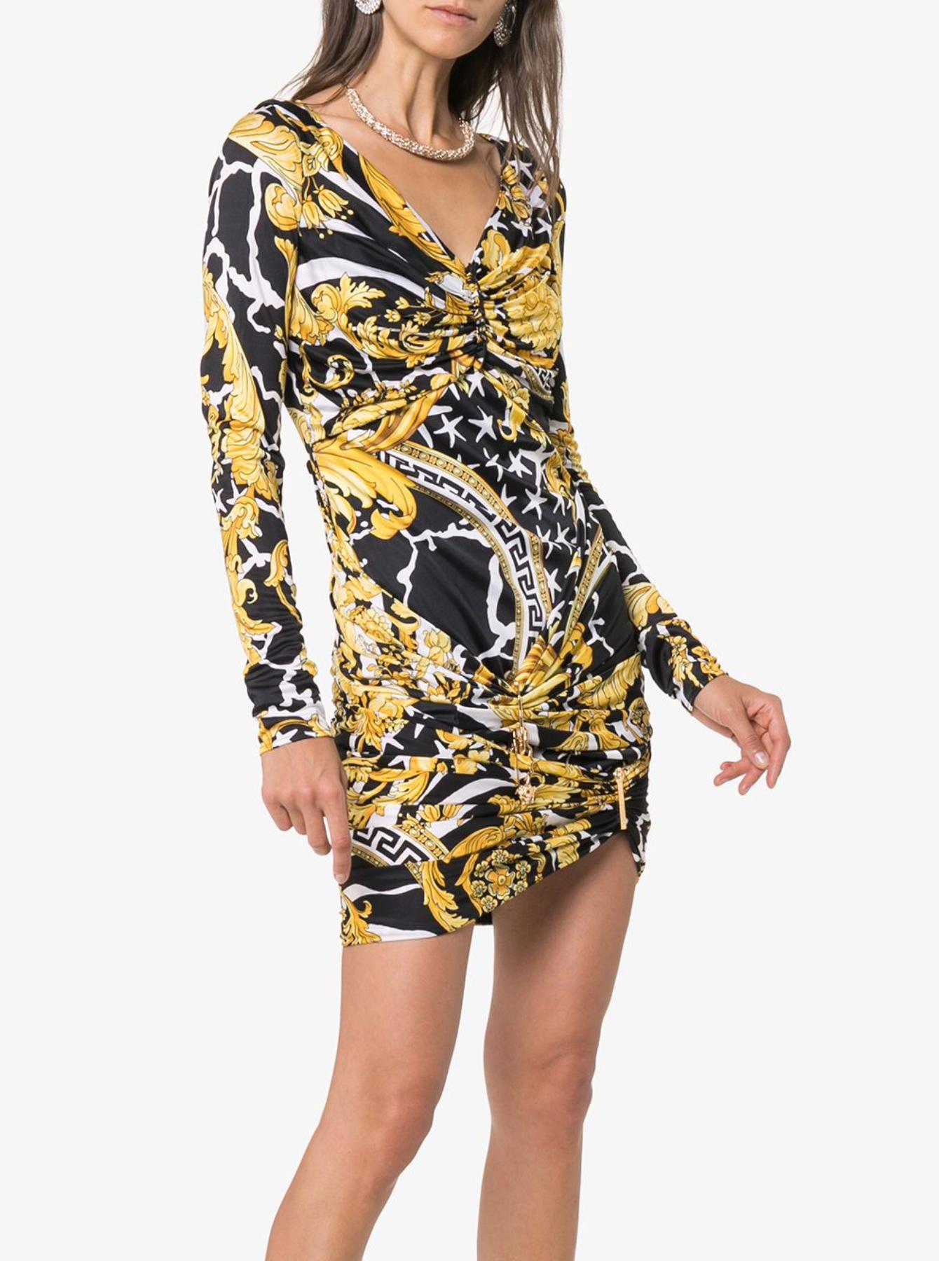 versace long sleeve ruched dress