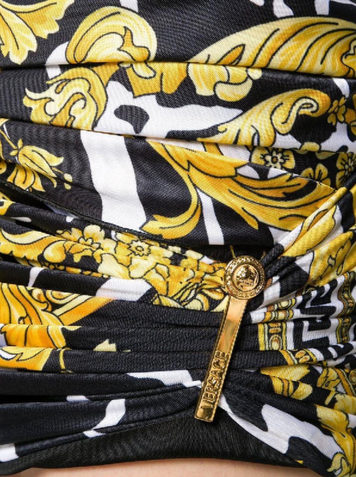 Versace Savage Barocco Print Long Sleeve Ruched Mini Cocktail Dress Size 40 1