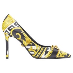 VERSACE Savage Wild Barocco gold white Medusa strap pointy leather heel EU40