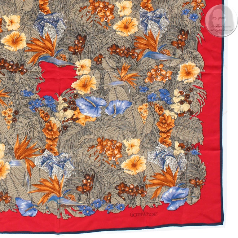 Versace Scarf Shawl Red Silk Bold Abstract Floral Print Large 35in