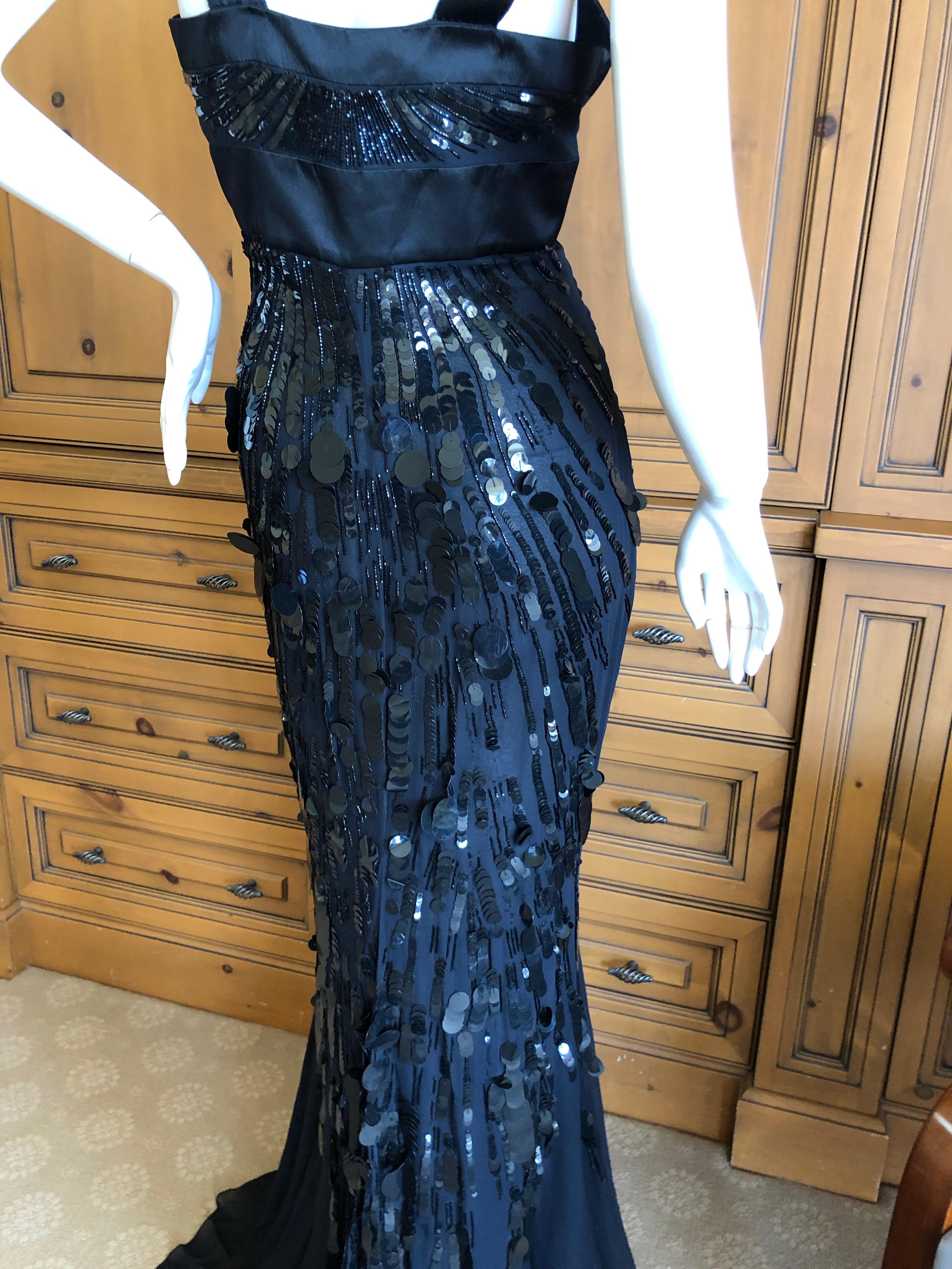  Versace Sequin and Bead Embellished Vintage Black Evening Dress For Sale 4