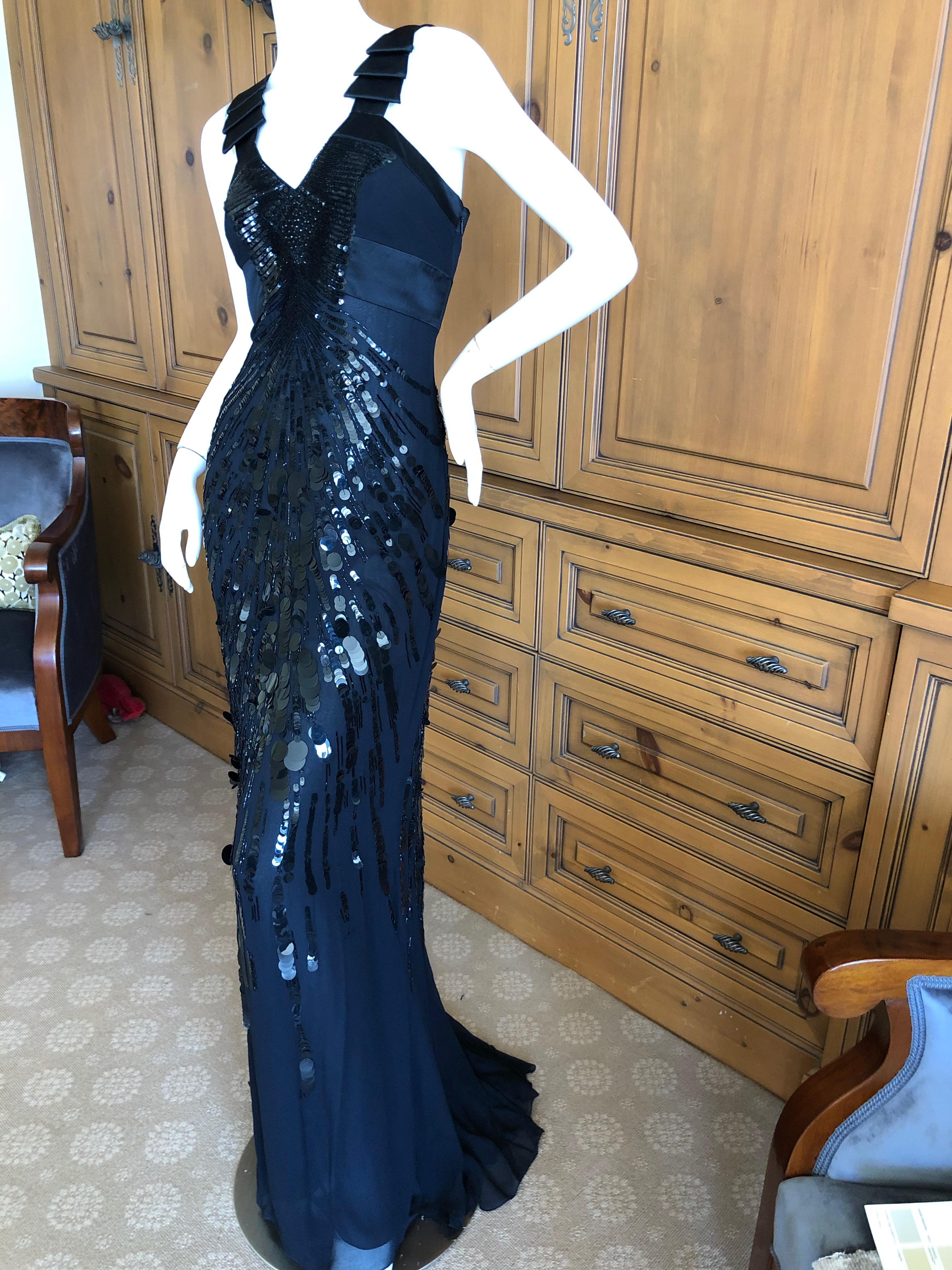  Versace Sequin and Bead Embellished Vintage Black Evening Dress In Excellent Condition For Sale In Cloverdale, CA