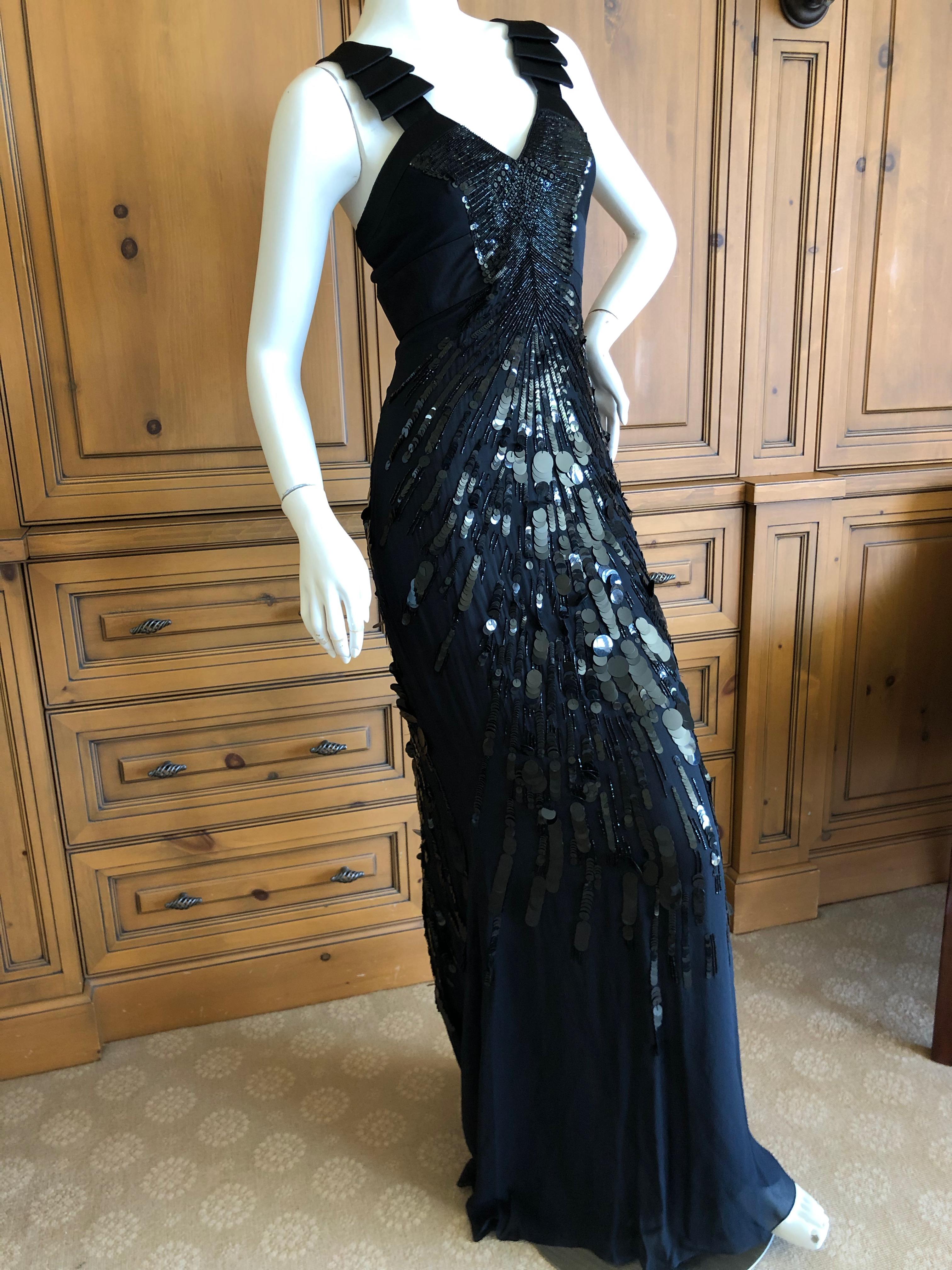 Women's  Versace Sequin and Bead Embellished Vintage Black Evening Dress For Sale