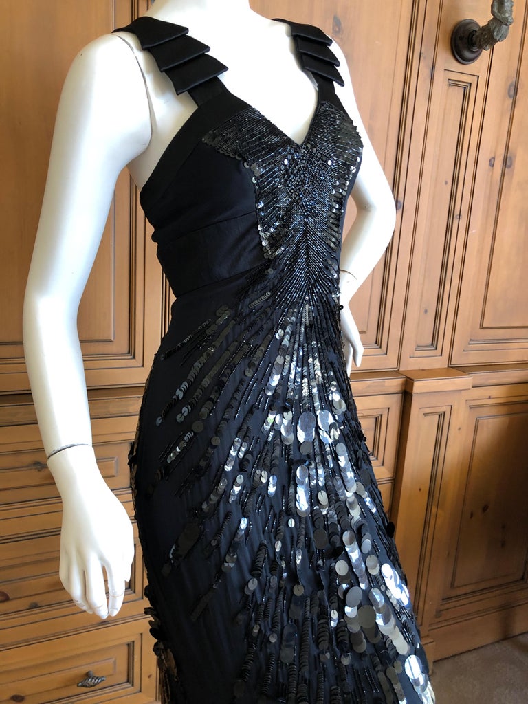 Versace Sequin and Bead Embellished Vintage Black Evening Dress For